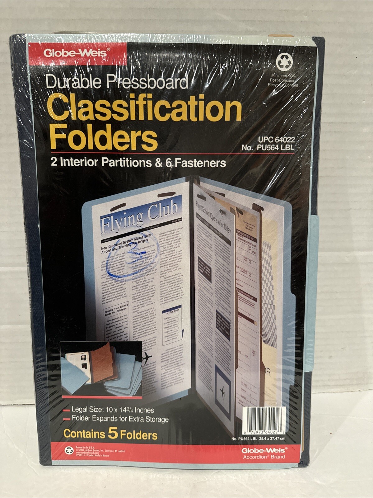 Globe Weis PU564 LBL Classification File Folders 5-Pack 2 Interior Partition
