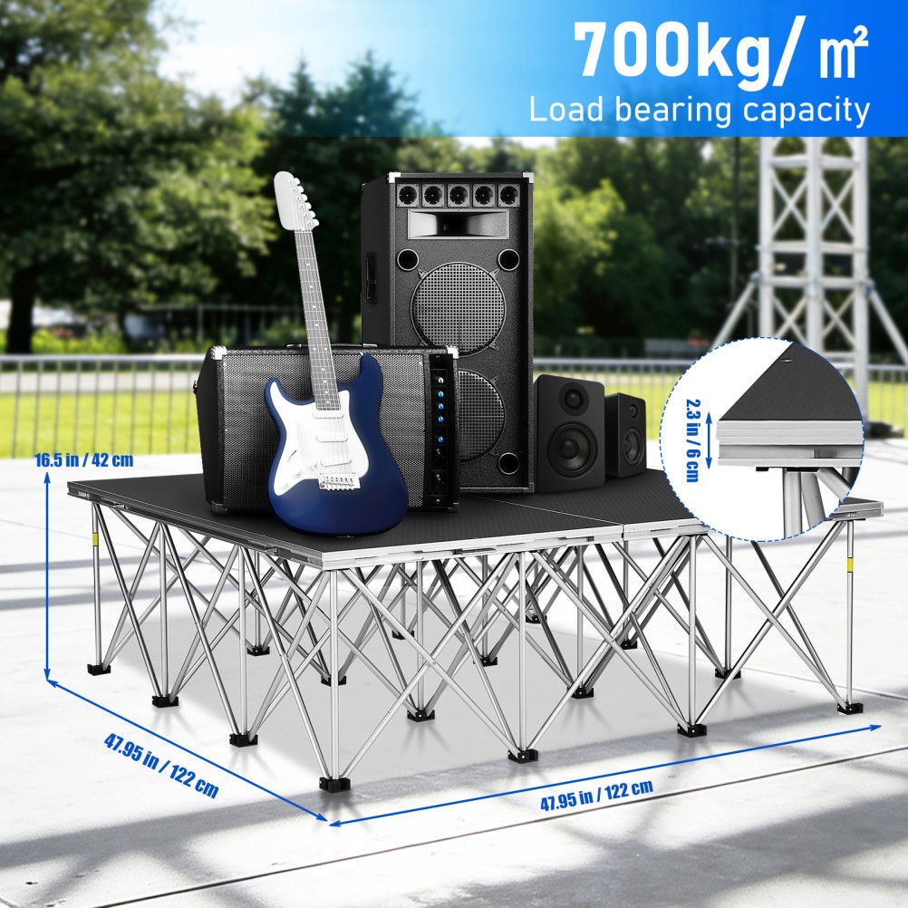 4' x 4' Foldable Stage Portable Stage Platform with16"Folding Riser Legs 1540LBS