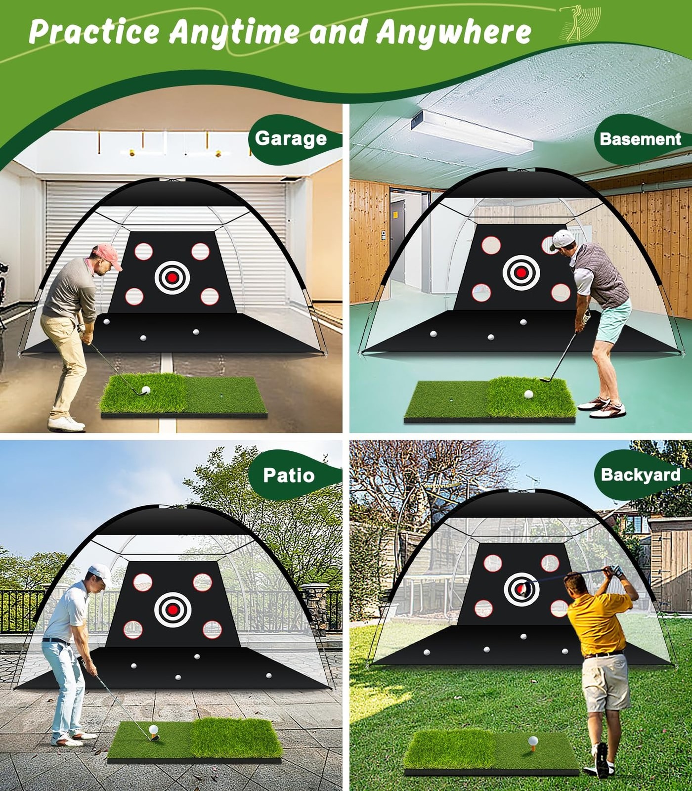 Golf Net: 10x7ft Golf Practice Net for Backyard Chipping Driving with Dual-Tu...