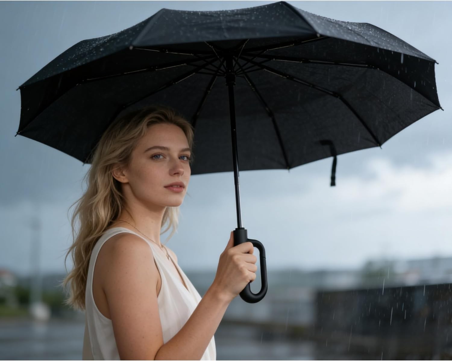 Travel Foldable Umbrella, Lightweight Automatic Open Close Umbrella with Handle