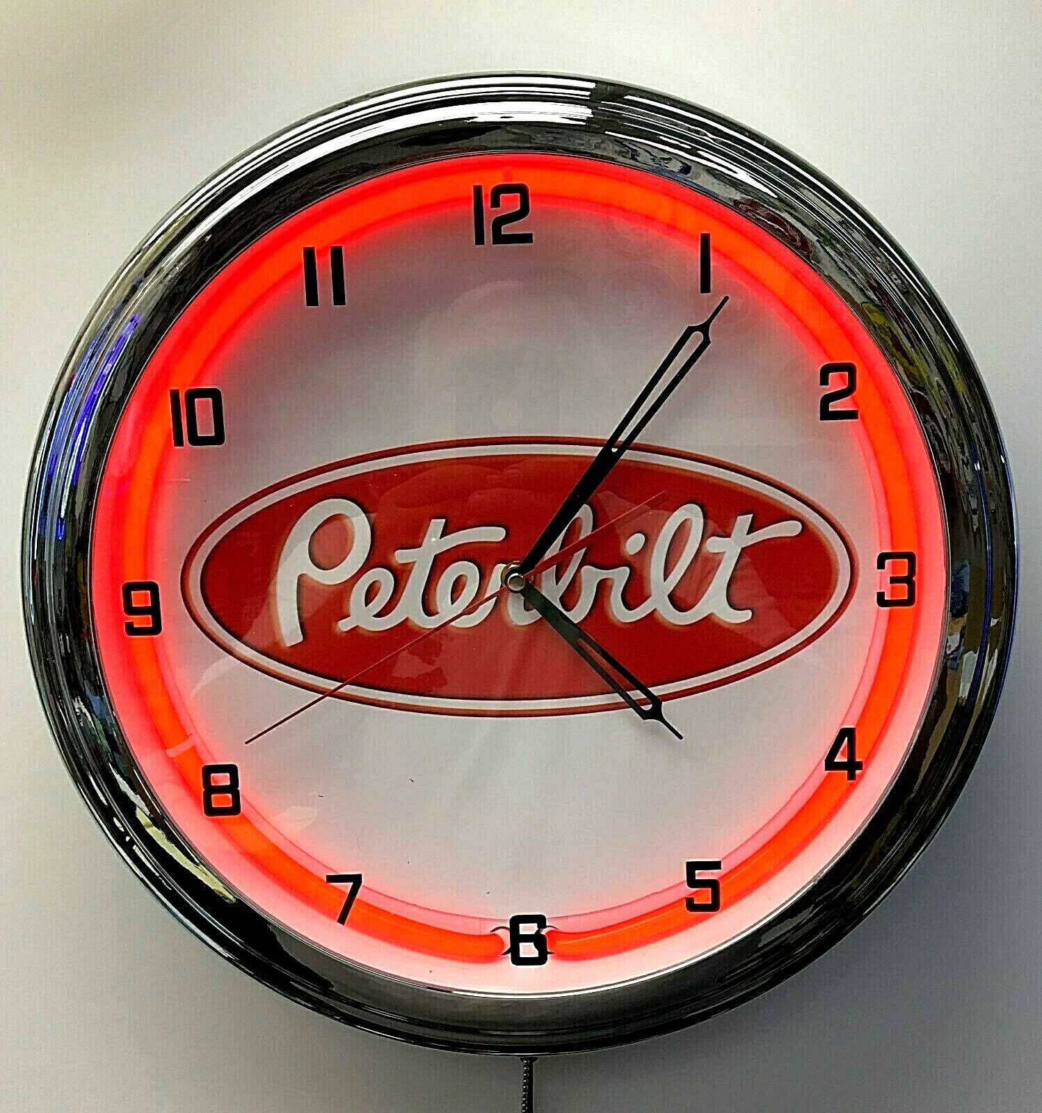 16" PETERBILT Logo Sign Red Neon Clock