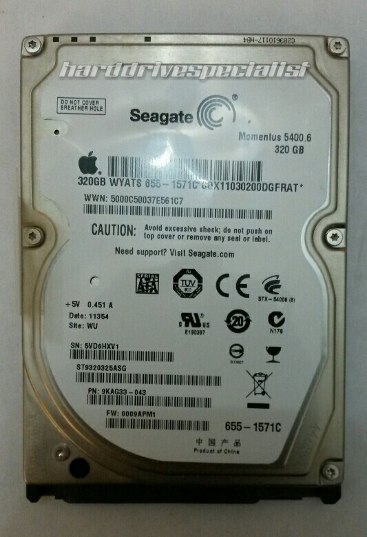 Seagate ST9320325ASG 320GB SATA Laptop Drive P/N:9KAG33-043 F/W:0009APM1 Site:WU