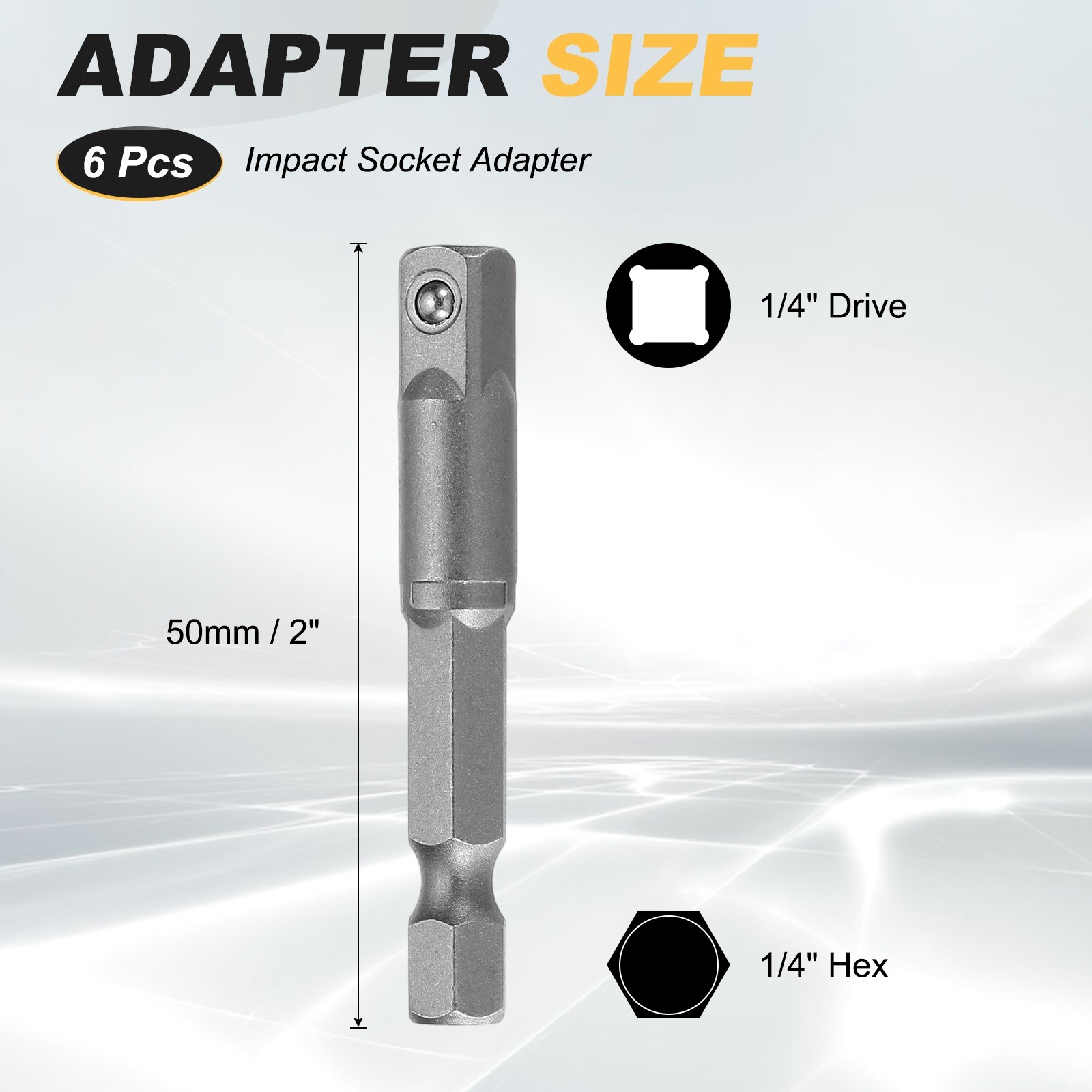 6pcs Impact Socket Adapter 1/4" Square Drive 1/4" Shank 2" Long Extension Bit
