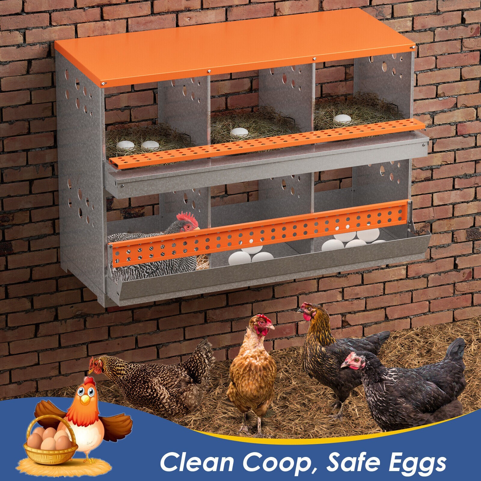 6 Hole Chicken Nesting Boxes Metal Egg Laying Brooding Box With Vent Hole Set