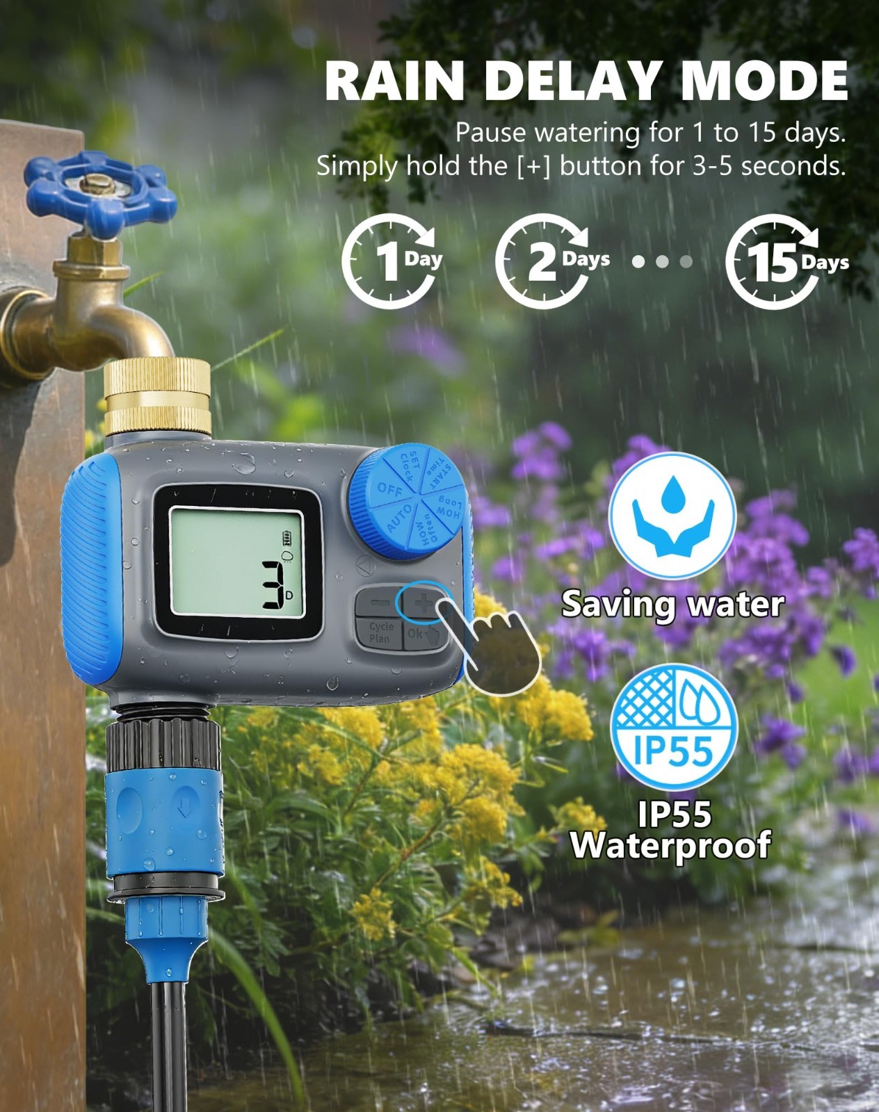 Digital Sprinkler Timer with Brass Swivel - Automatic Watering System for Garden