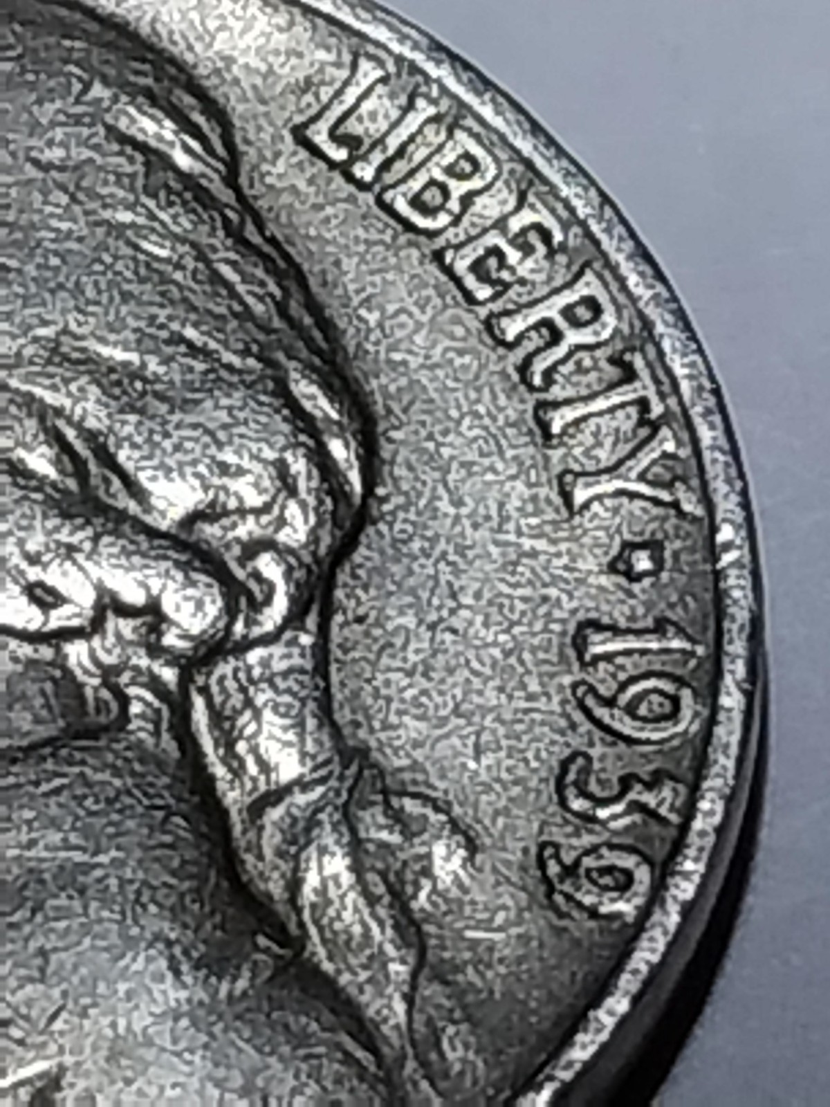 1939 Error Jefferson Nickel. Reverse Doubling. Circulated. Needs Cleaning.