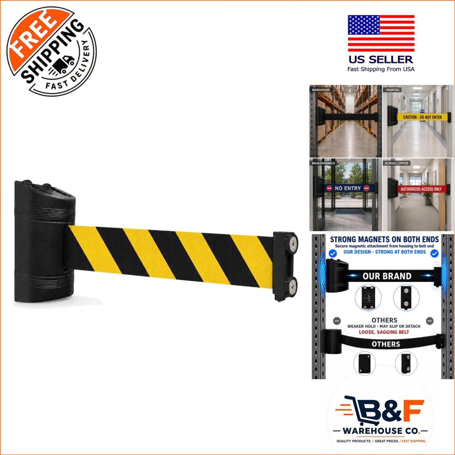 120" Magnetic Wall Barrier with Strong Hold - Effortless Safety Queue Management