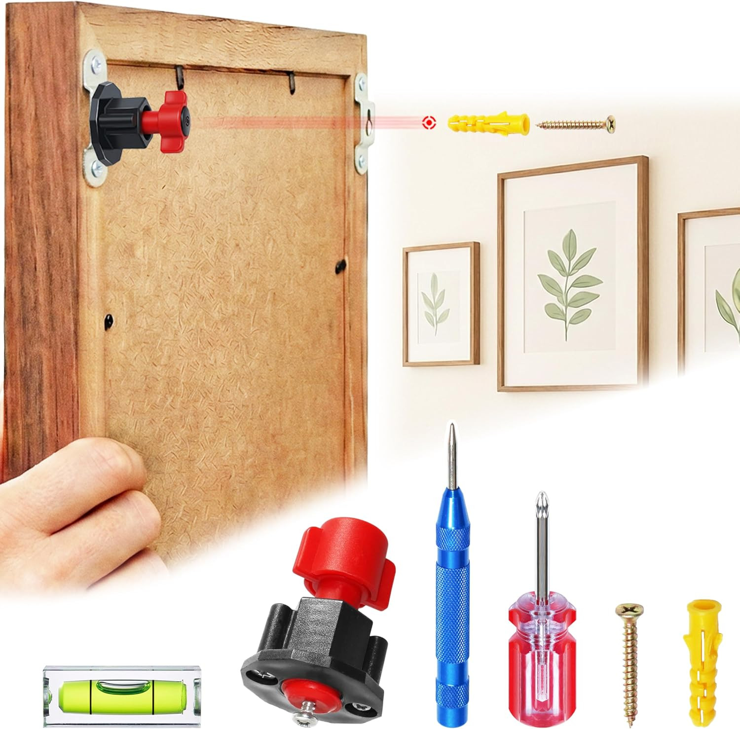 Picture Hanging Tool with Red Ink Marker, No-Measure Frame Hanger for Gallery Wa