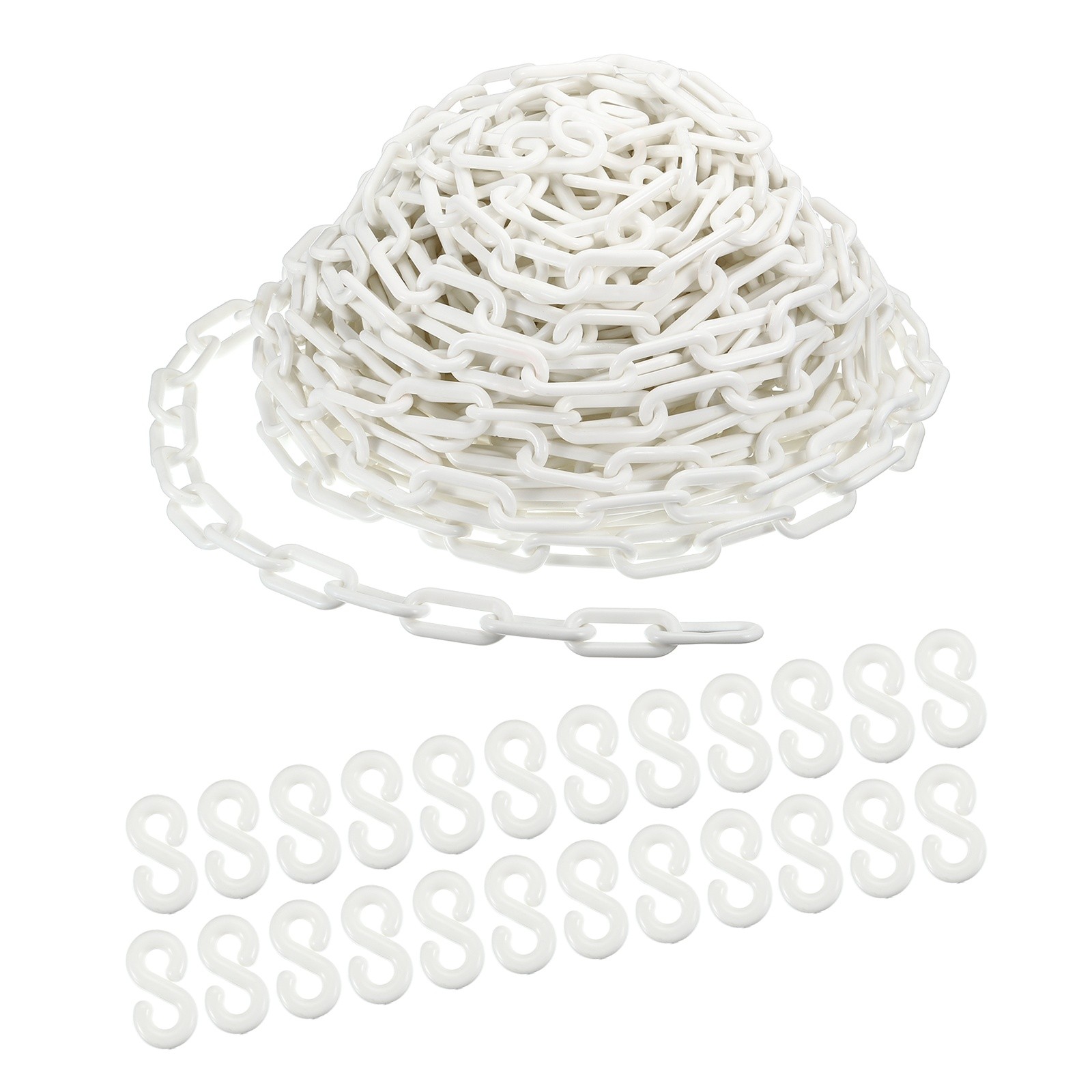 100 Ft Plastic Chain Links 2" White Safety Crowd Control Barrier Chain, 1 Roll