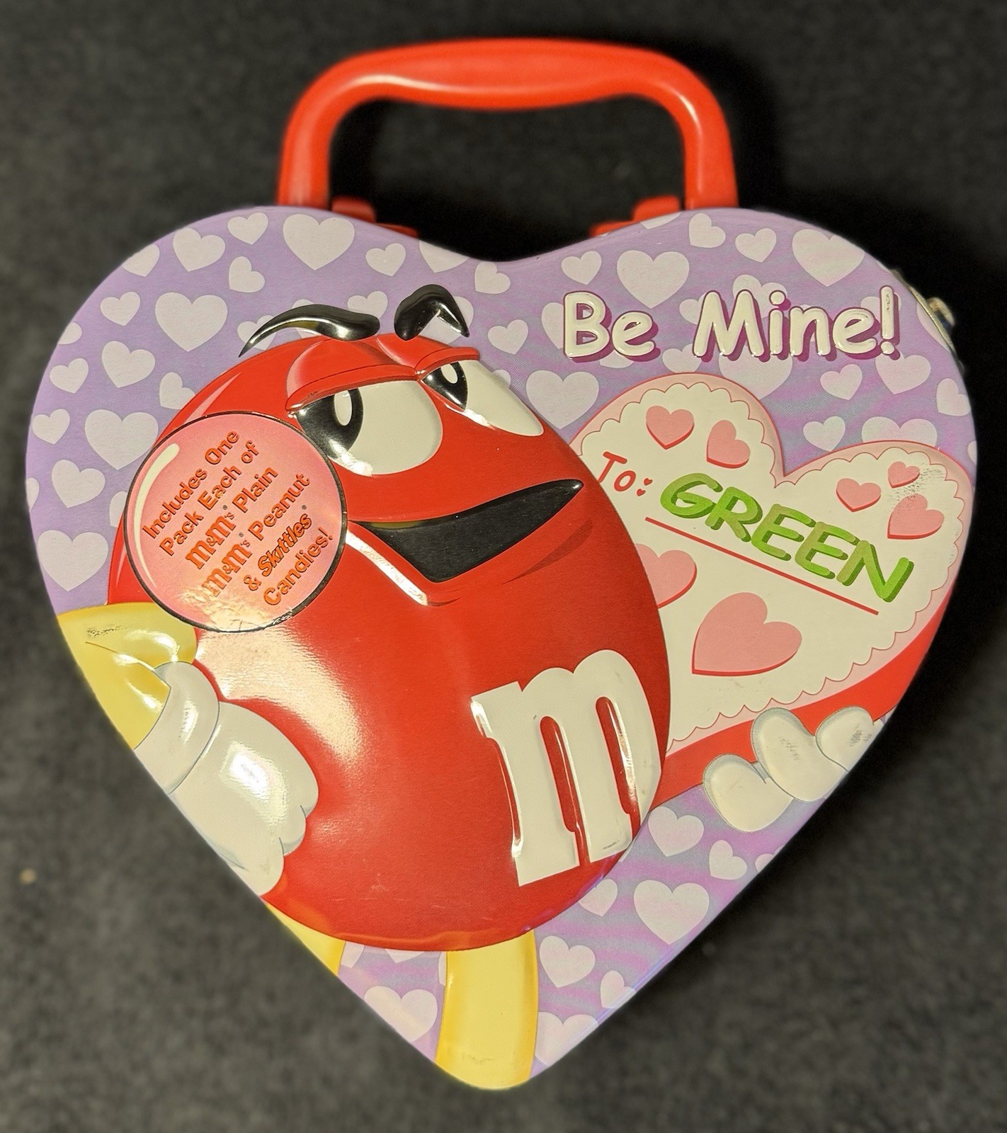 Vintage M&M's Heart-Shaped Metal Lunchbox