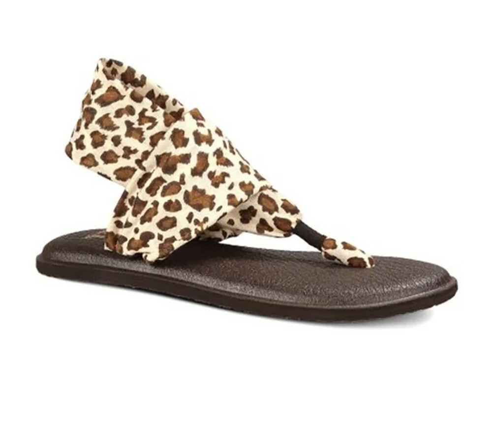 Sanuk Yoga Sling 2 Prints Brown Cheetah Yoga Mat Sandals Womens Size 7 *NEW*