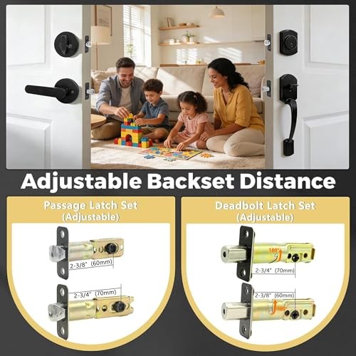 Matte Black Matte Front Door Lock Set - 1.85 Inch Handle