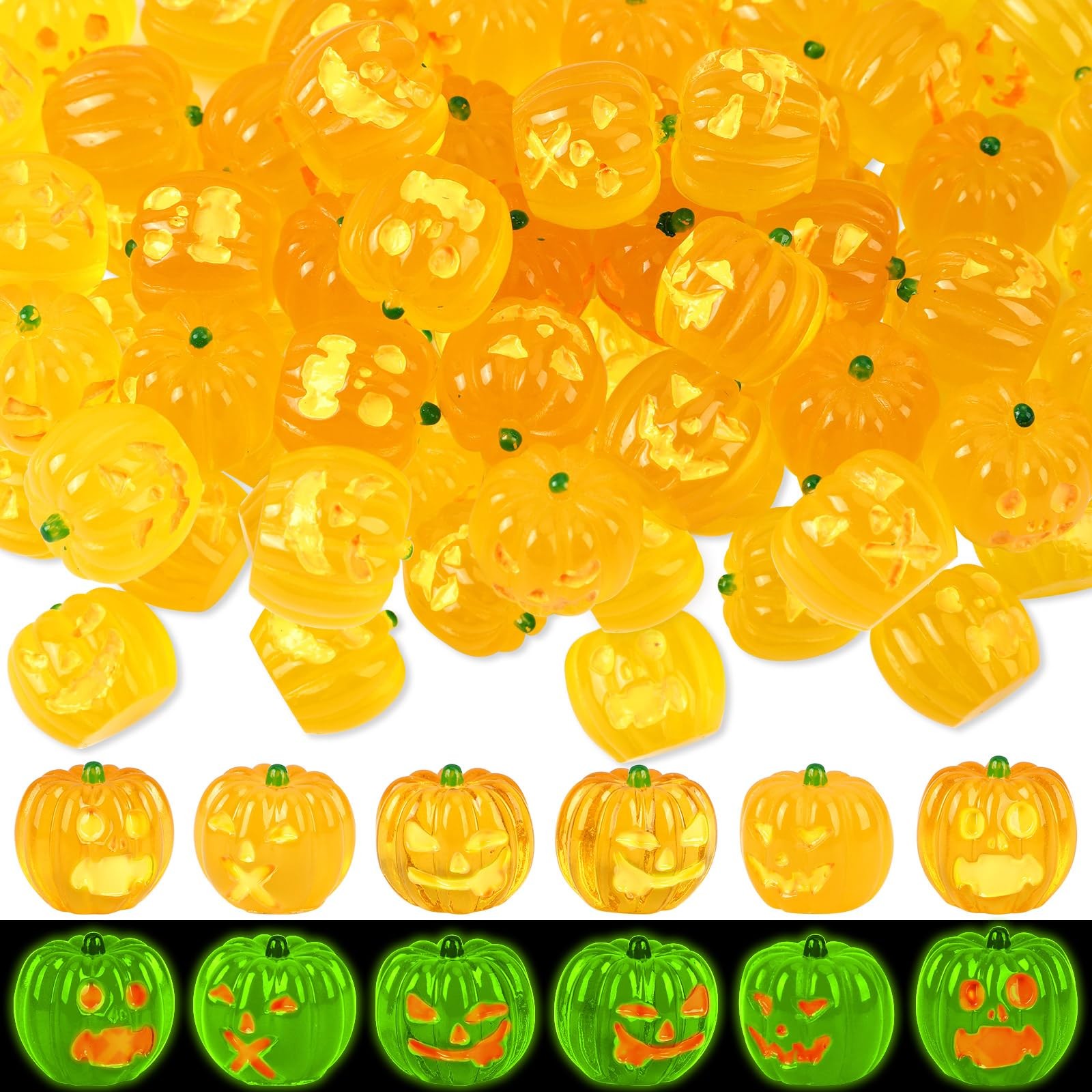Glow in the Dark Mini Pumpkins 45 PCS Resin Charms for Halloween Crafts