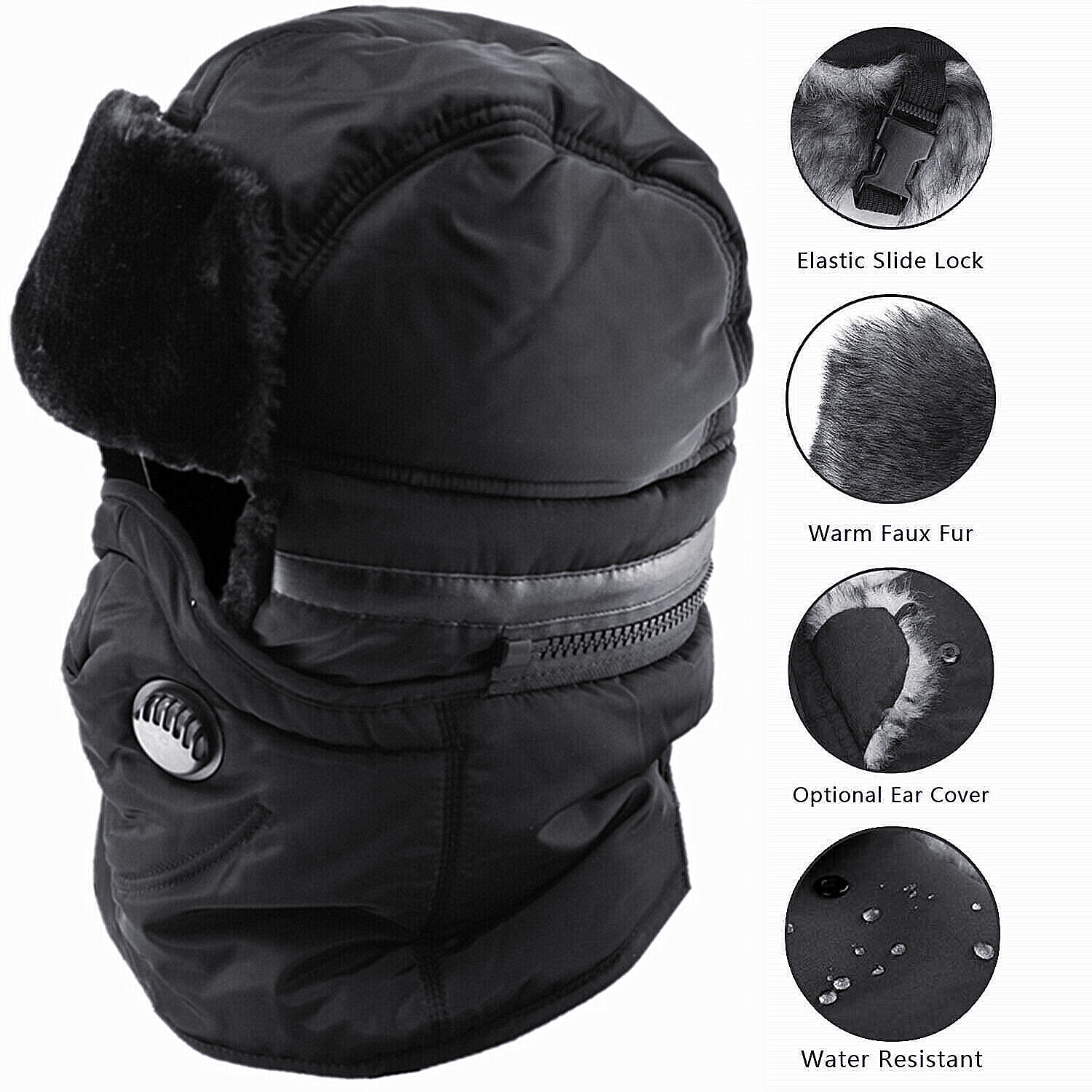 Winter Thermal Trapper Outdoor Cap Aviator Russian Face Mask Thick Fur Ski Hat
