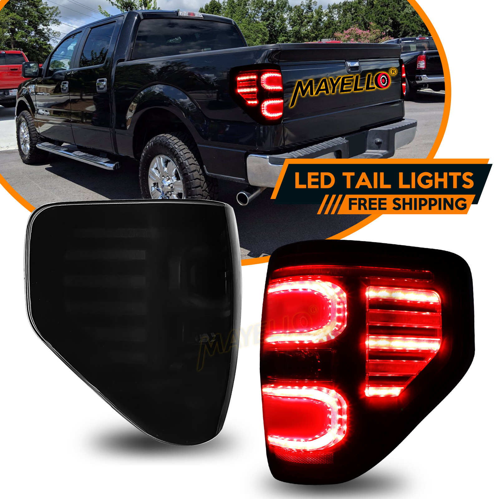 Pair for 2009-2014 Ford F150 F-150 Pickup Brake Lamp Smoke Lens LED Tail Lights