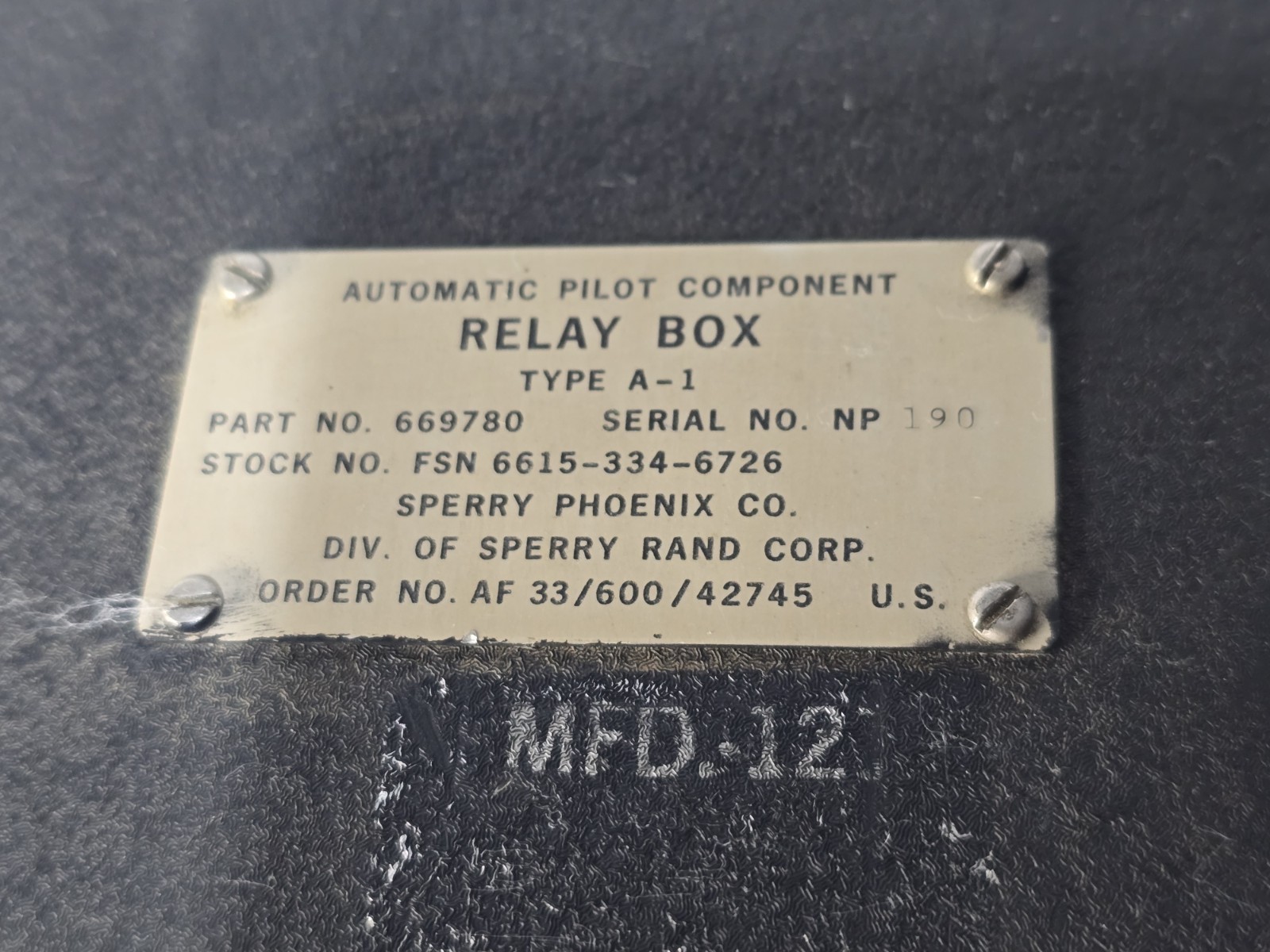 Sperry AUTHOMATIC PILOT Component RELAY BOX Type A-1, 669780 As Removed Untested