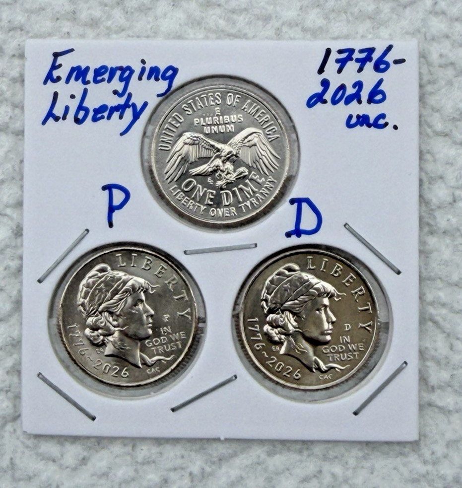 1776~2026 P&D SEMIQUINTENNIAL EMERGING LIBERTY DIME 3 COINS in flip ⭐ FREE SHIP