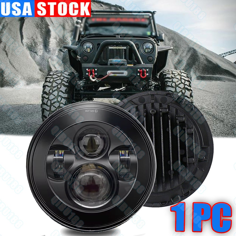 DOT 7" inch Round LED Headlight Hi/Lo Beam Black For Jeep Wrangler JK TJ CJ LJ