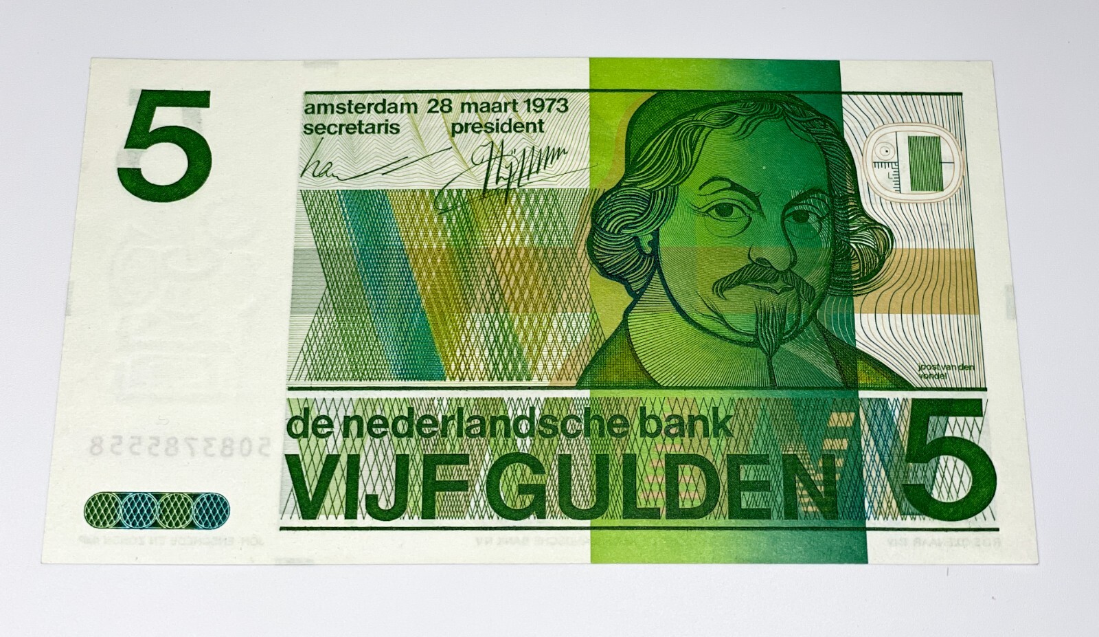 NETHERLANDS De Nederlandsche Bank P-95 1973 5 Gulden Vondel