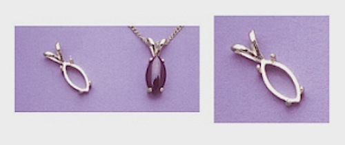 Sterling Silver Marquise Cabochon Pre-Notched Pendant Setting (6x3-16x8mm)