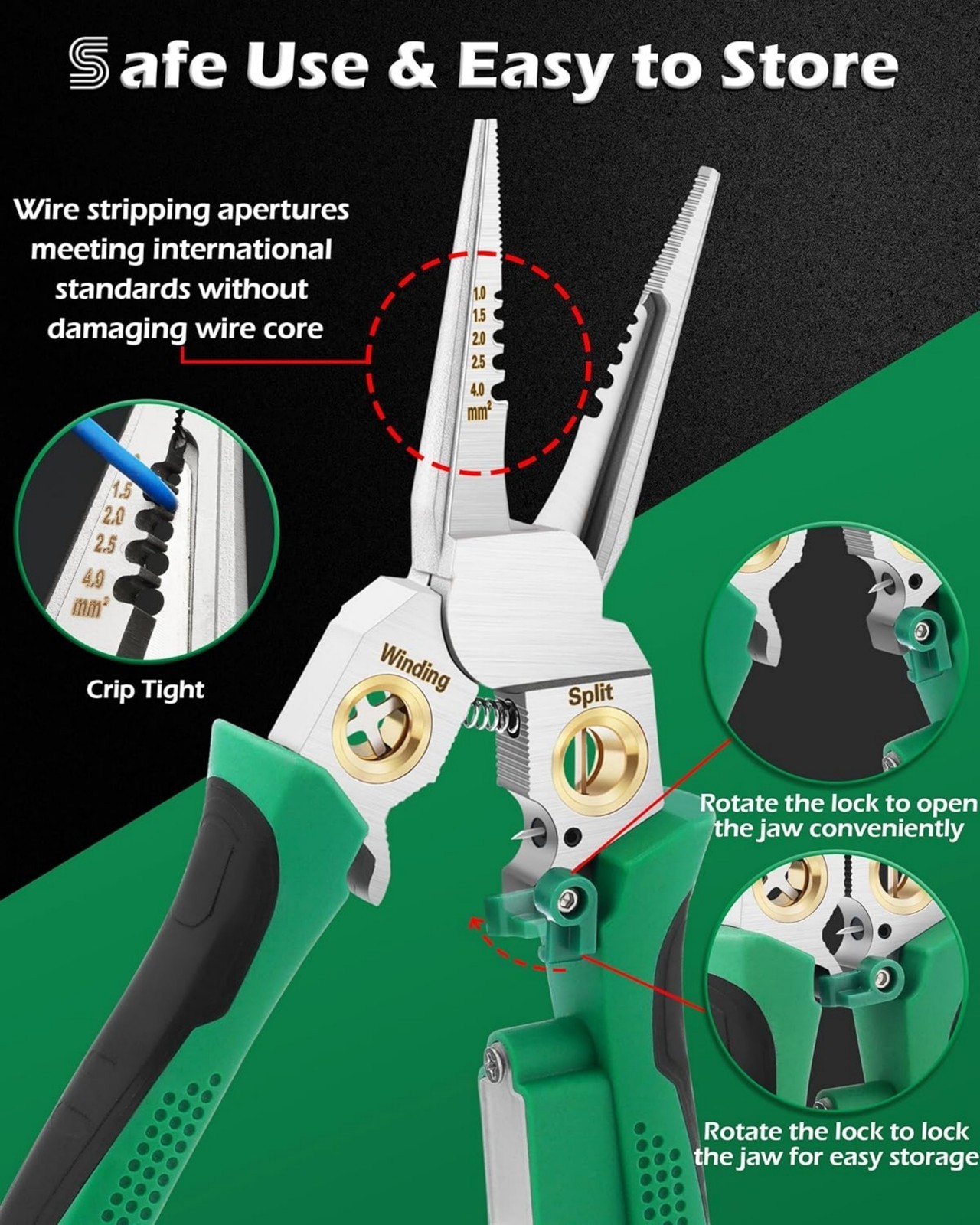 Durable Green Multifunctional Wire Stripper Twister & Voltage Tester