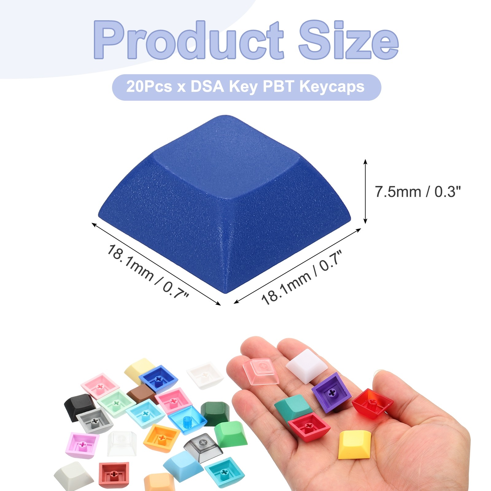 20 Pcs PBT Keycap Set DSA Mechanical Numeric Keypads for Keyboard, Blue