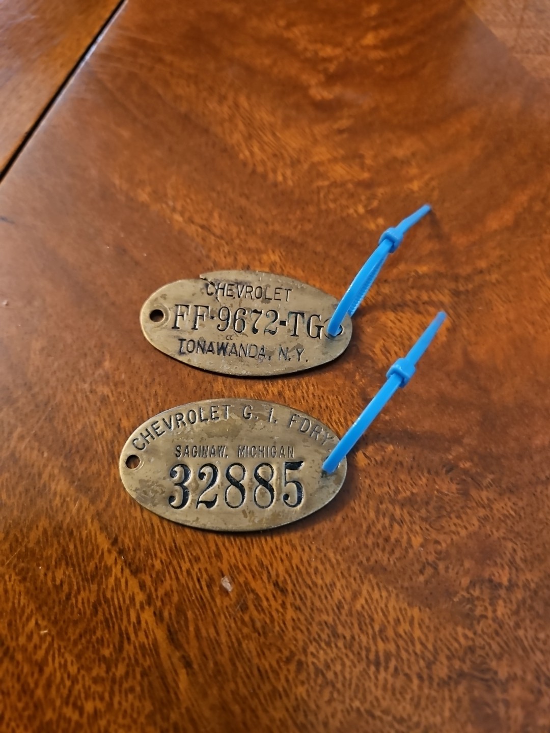 Vintage Chevrolet Motor Company Brass In And Out Tags New York Michigan