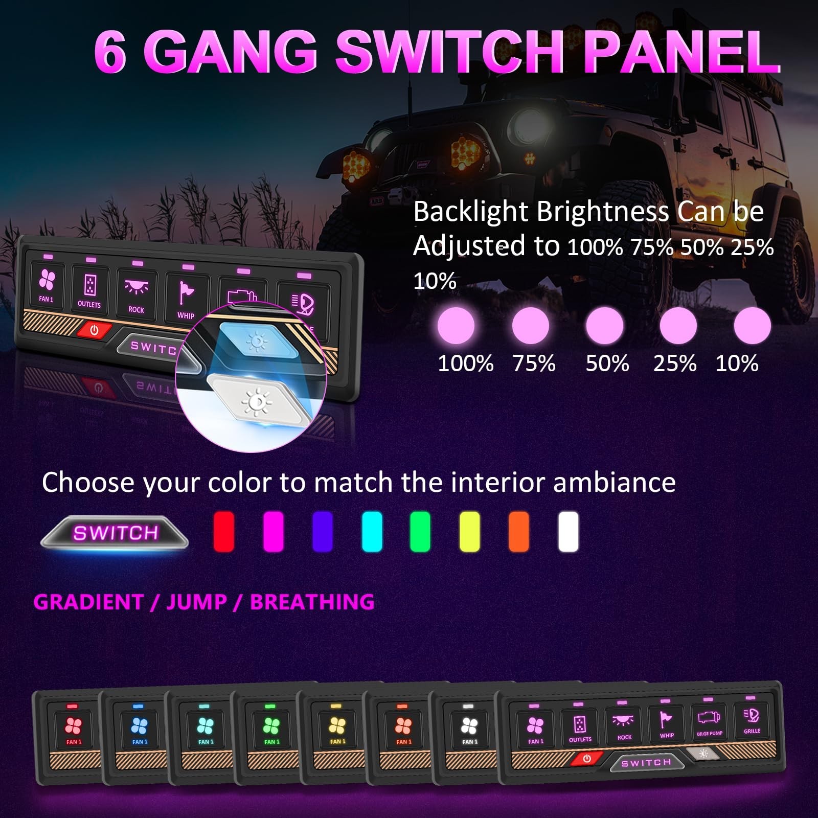RGB 6 Gang Switch Panel 60A with APP Universal Circuit Control Relay System M...