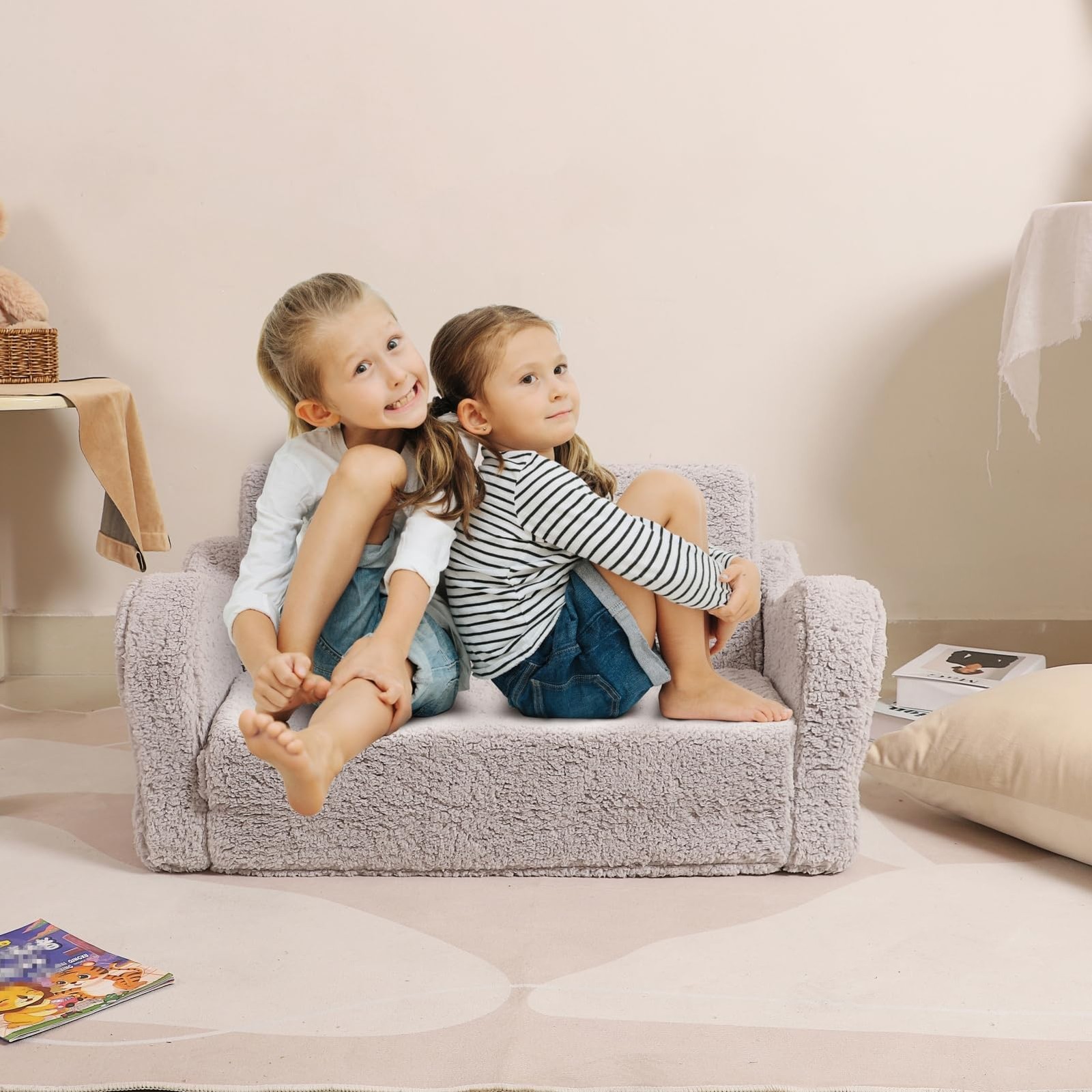 MOMCAYWEX Kids Sofa, 2-in-1 Flip-Out Foam Couch, Soft Play Lounge Chair for T...