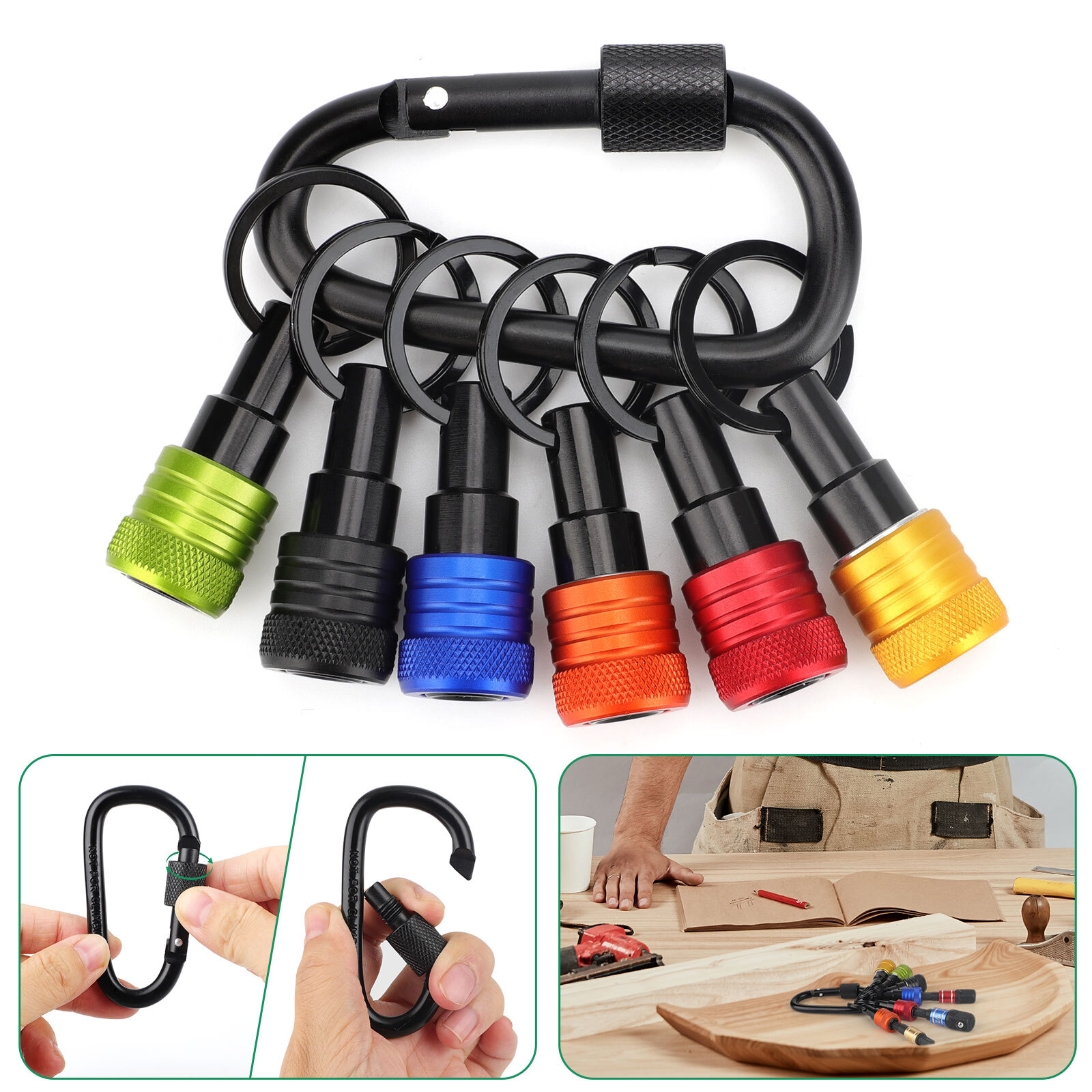 6PCS 1/4" Hex Shank Quick Release Keychain Screwdriver Drill Bit Holder Bit Set