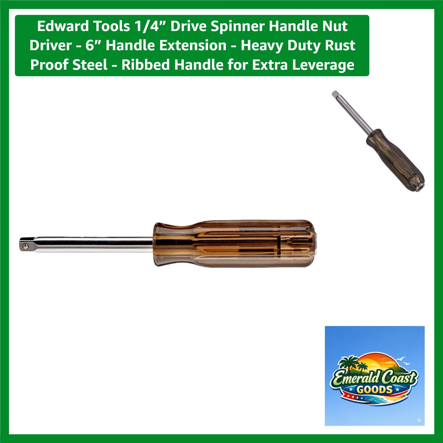 Durable 1/4” Drive Spinner Nut Driver - 6” Extension for Enhanced Grip