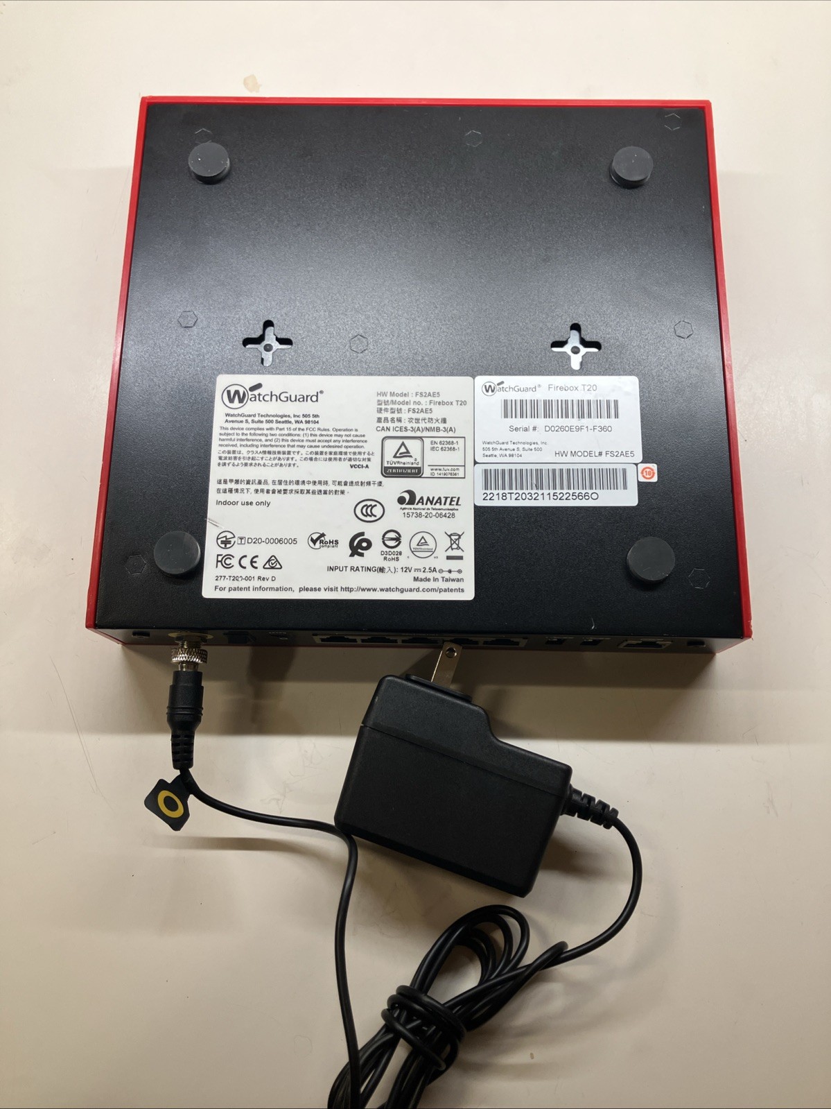 WatchGuard Firebox T20 FS2AE5 Firewall Security With Pwr Adapt-untested Pwrs On