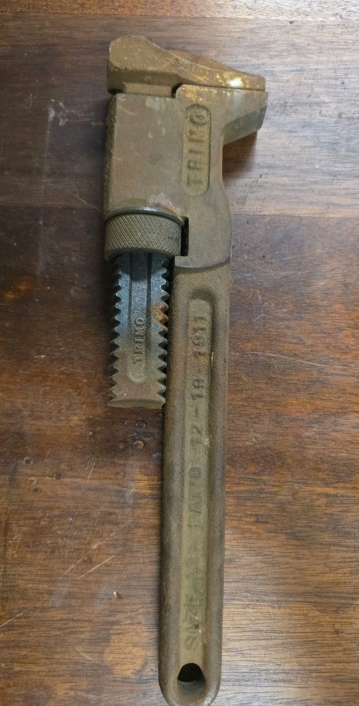 Vintage Trimont Mfg Co. 12" Adjustable Pipe Wrench - Trimo Spud Monkey Wrench