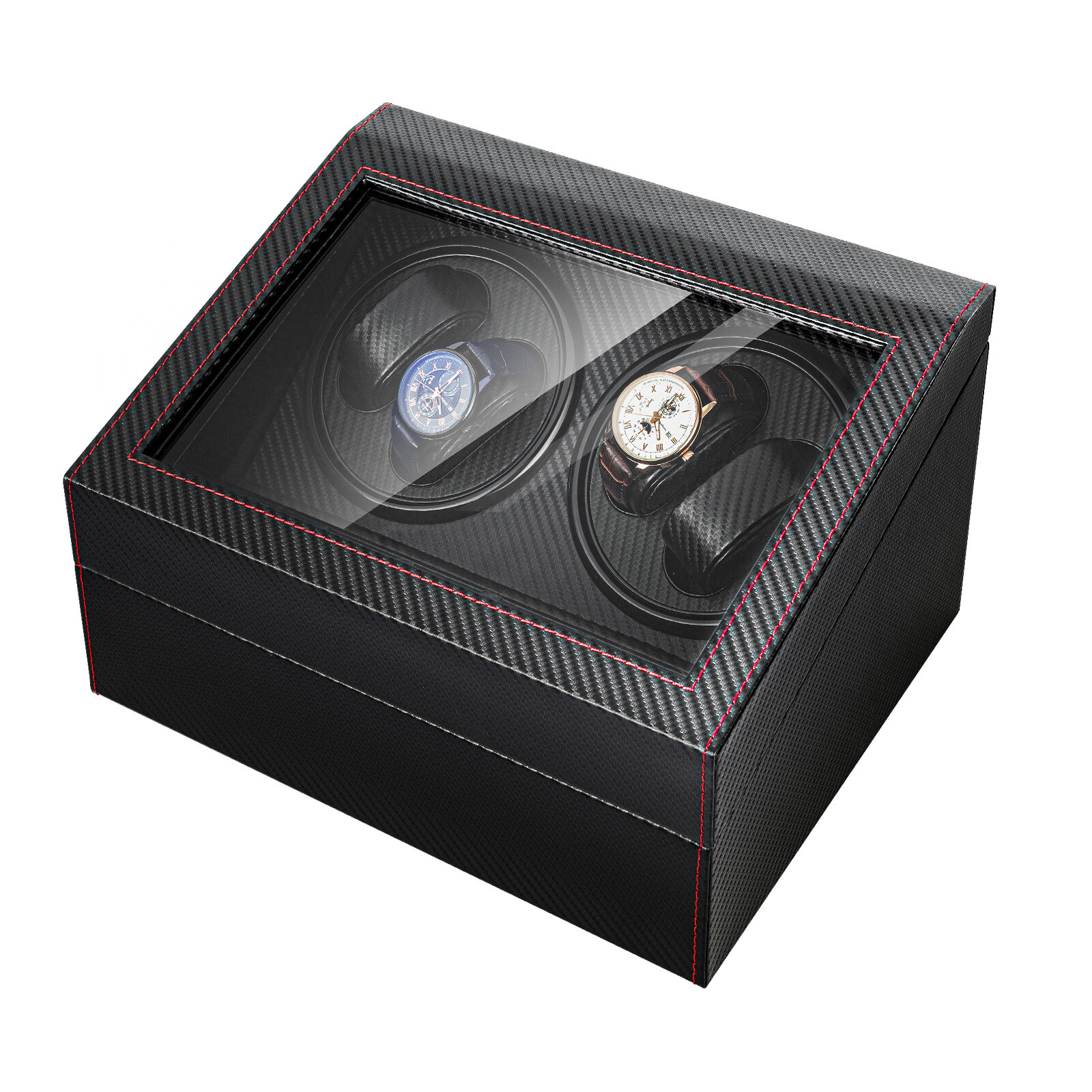 10 Slots Watch Winder Automatic Rotation MDF + PU Display Storage Box Black