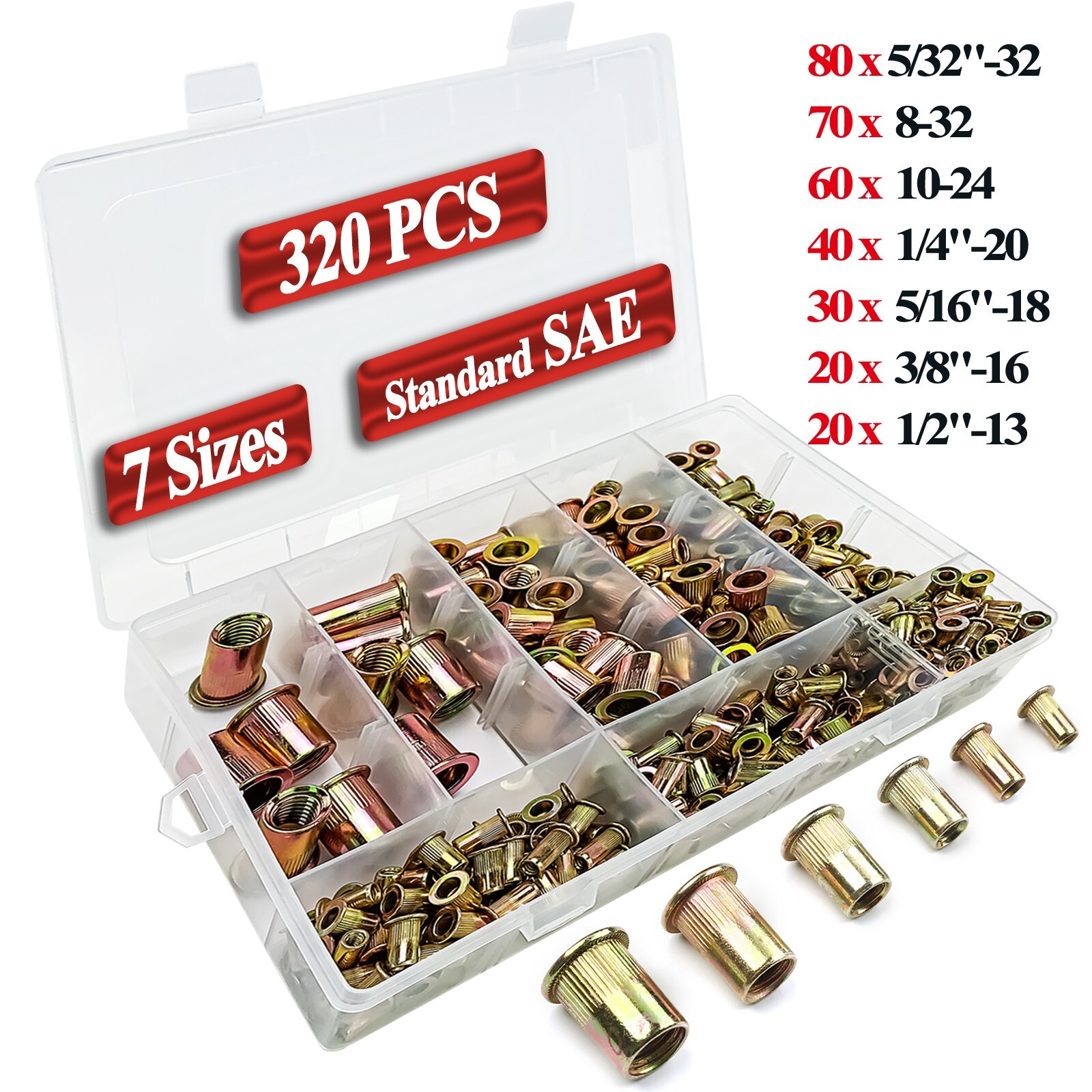 iMeshbean 16" Rivet Nut Tool Kit w/ 430PCs Rivet Nuts 11PC Metric & SAE Mandrel