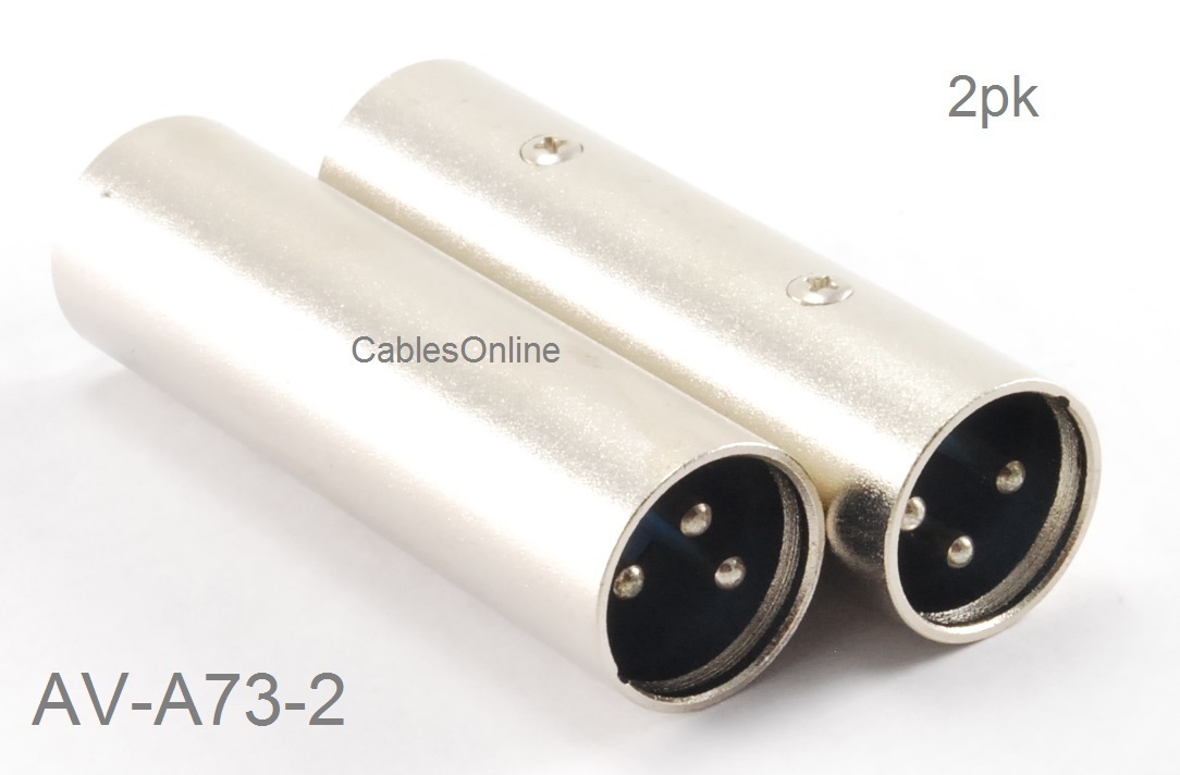 2PK, XLR 3-Pin Male to Male Barrel Coupler Gender Changer, CablesOnline AV-A73-2