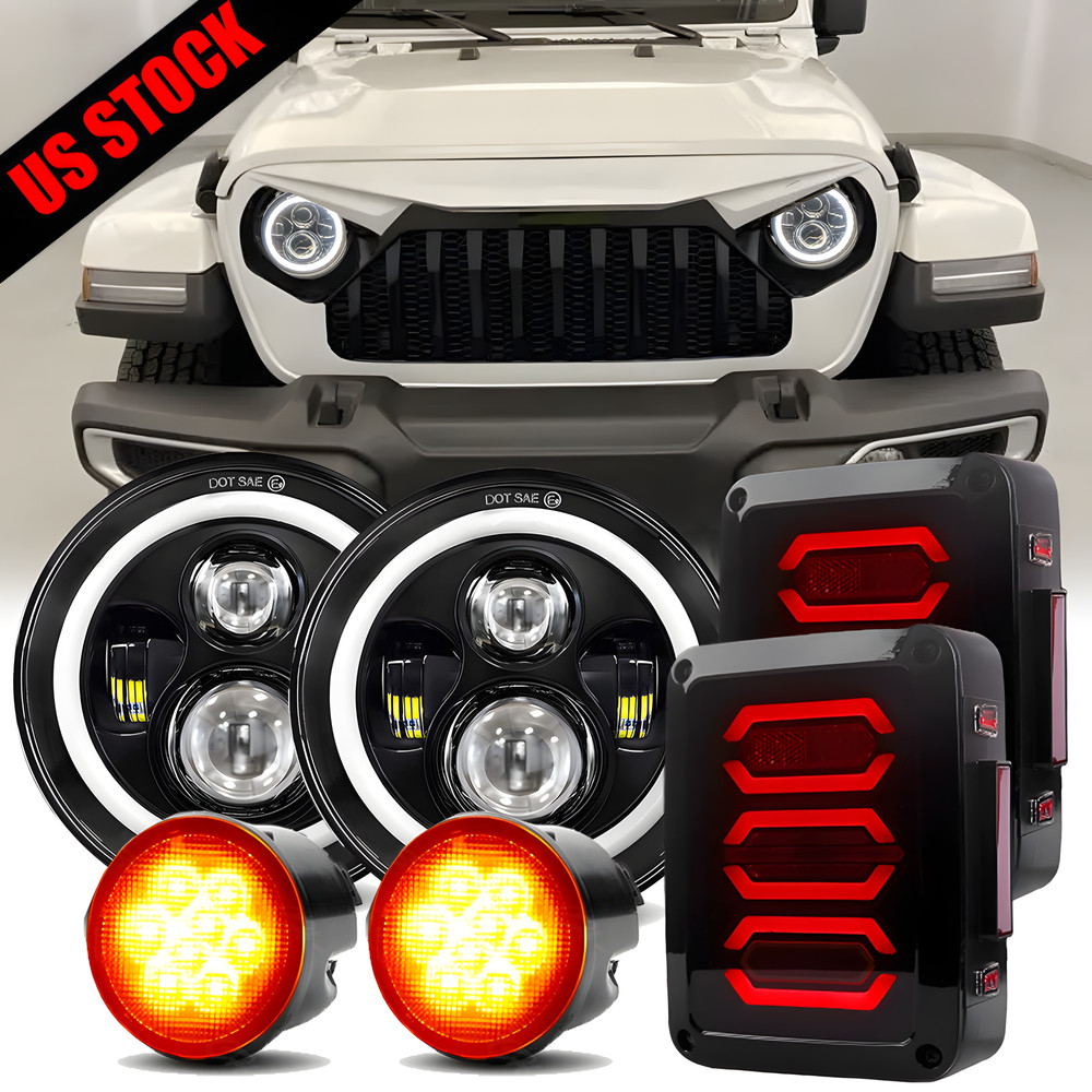 Combo For 2007-2018 Jeep Wrangler JK JKU 7 inch Led Headlights Turn Tail Lights