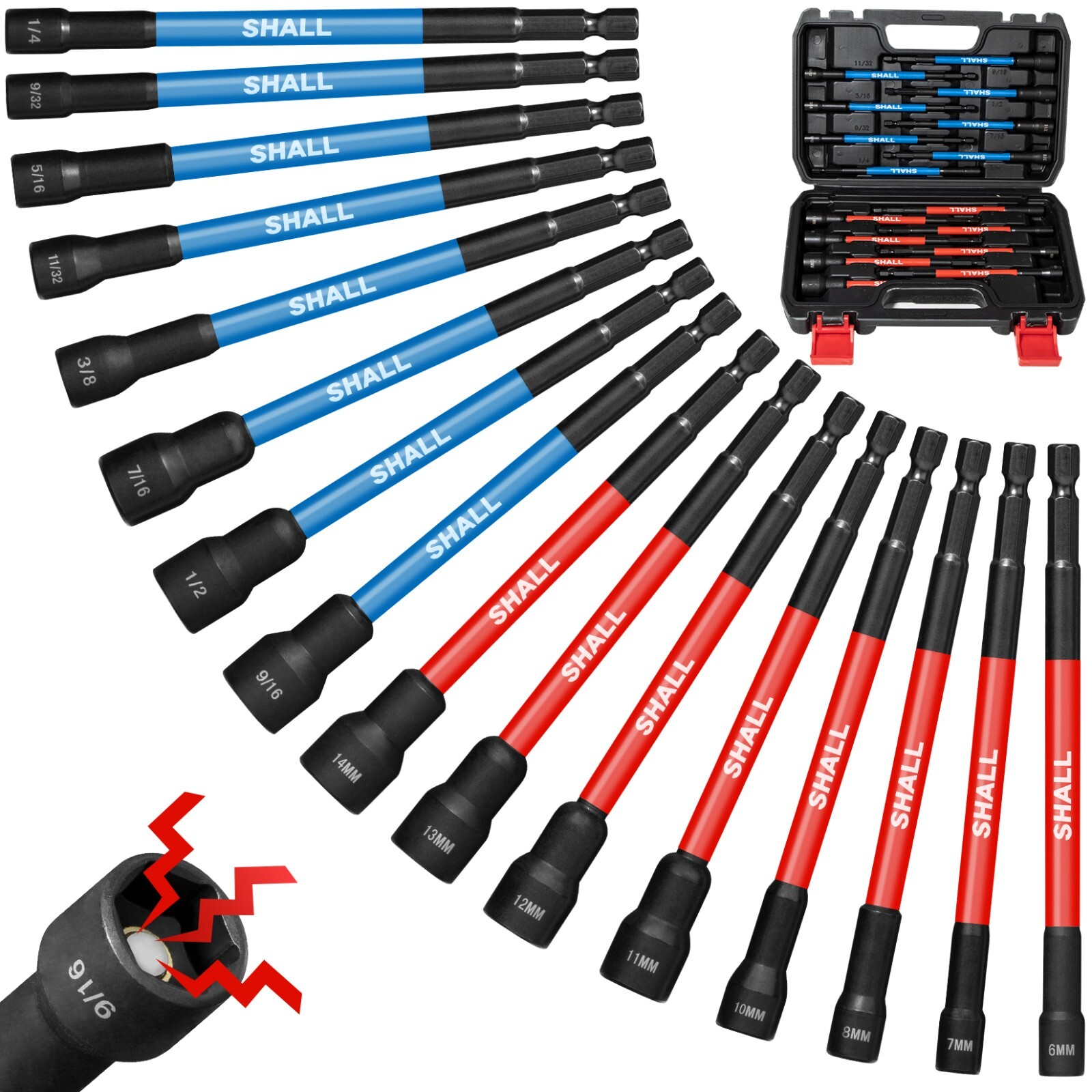 SHALL 16PCS Magnetic Nut Driver Set - 6" Long Nut Driver Set for Impact Drill