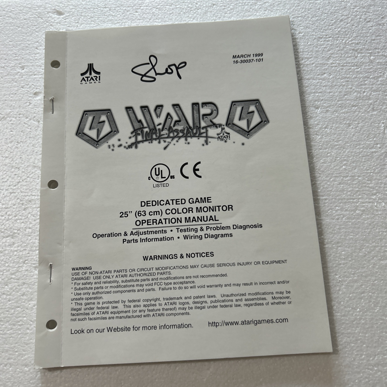 Original Factory War Atari Arcade Video Game Owners Manual