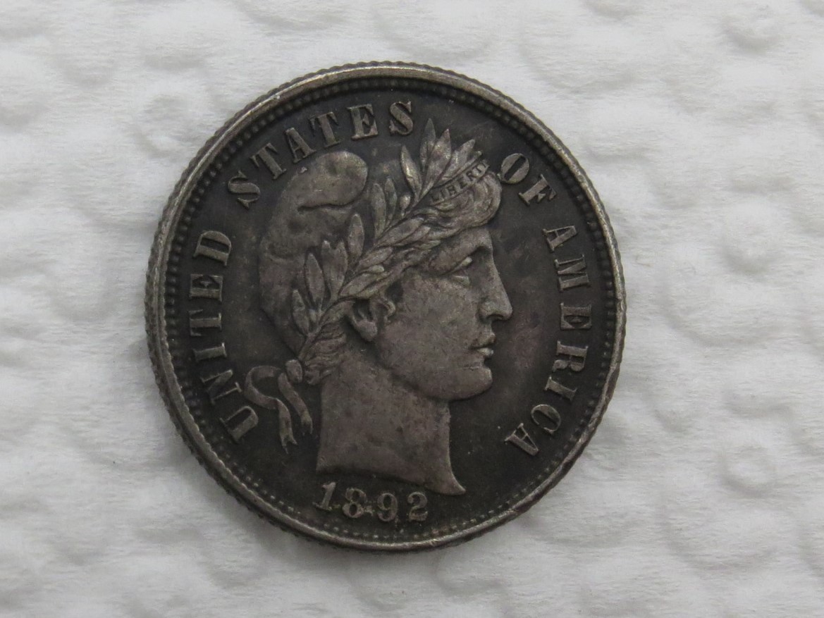 1892 P Barber Dime - AU - Beautiful Dark Toning - Sharp Strike