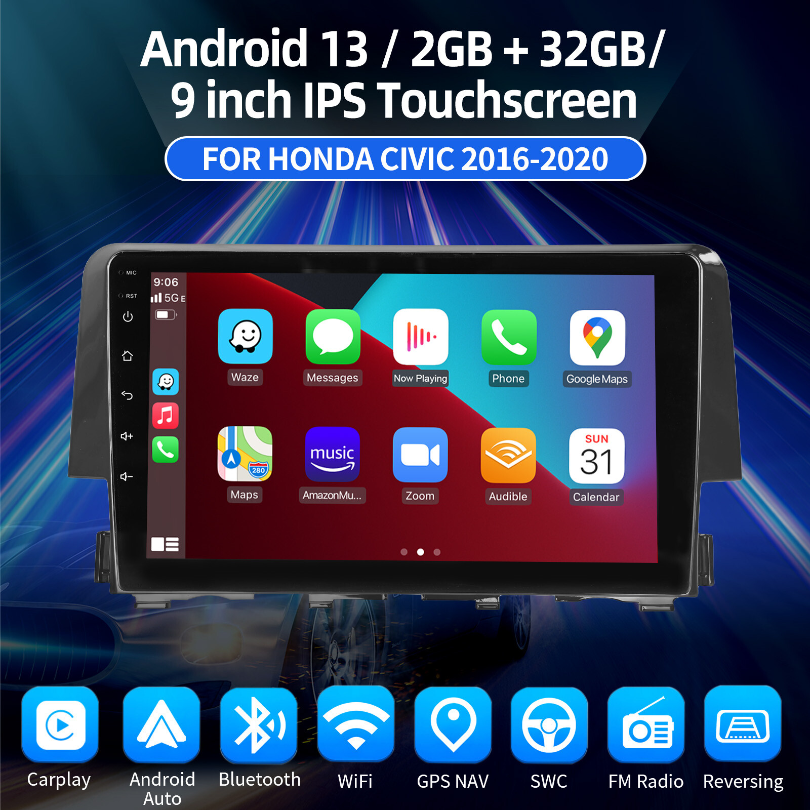 For Honda Civic 2016-2021 Apple CarPlay Android 13 Car Stereo Radio GPS WiFi