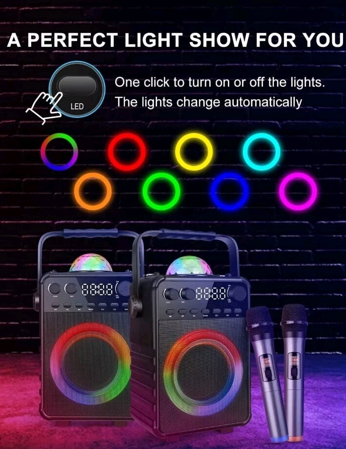 Amazmic Karaoke Machine with 2 Wireless Microphones,