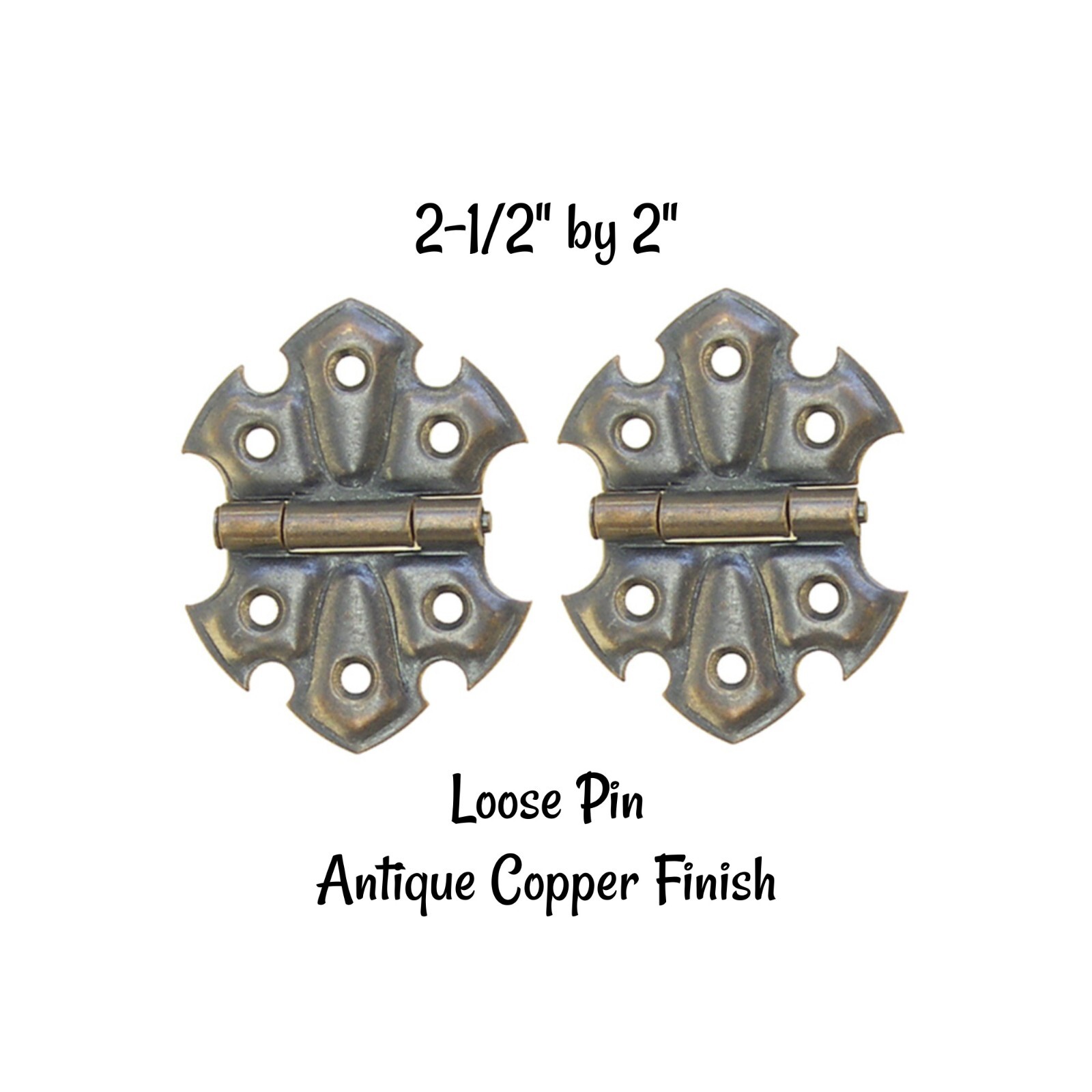 Pair of Embossed ornamental hinges Antique Copper Finish Antique Vintage Style