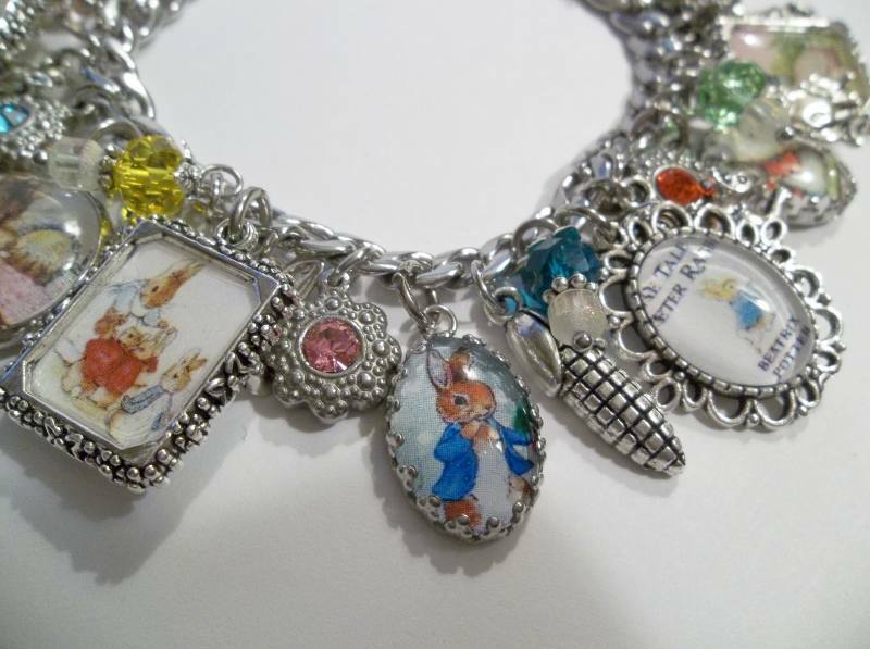 Classic Book Art Peter Rabbit Charm Bracelet Hand Crafted Beatrix Potter
