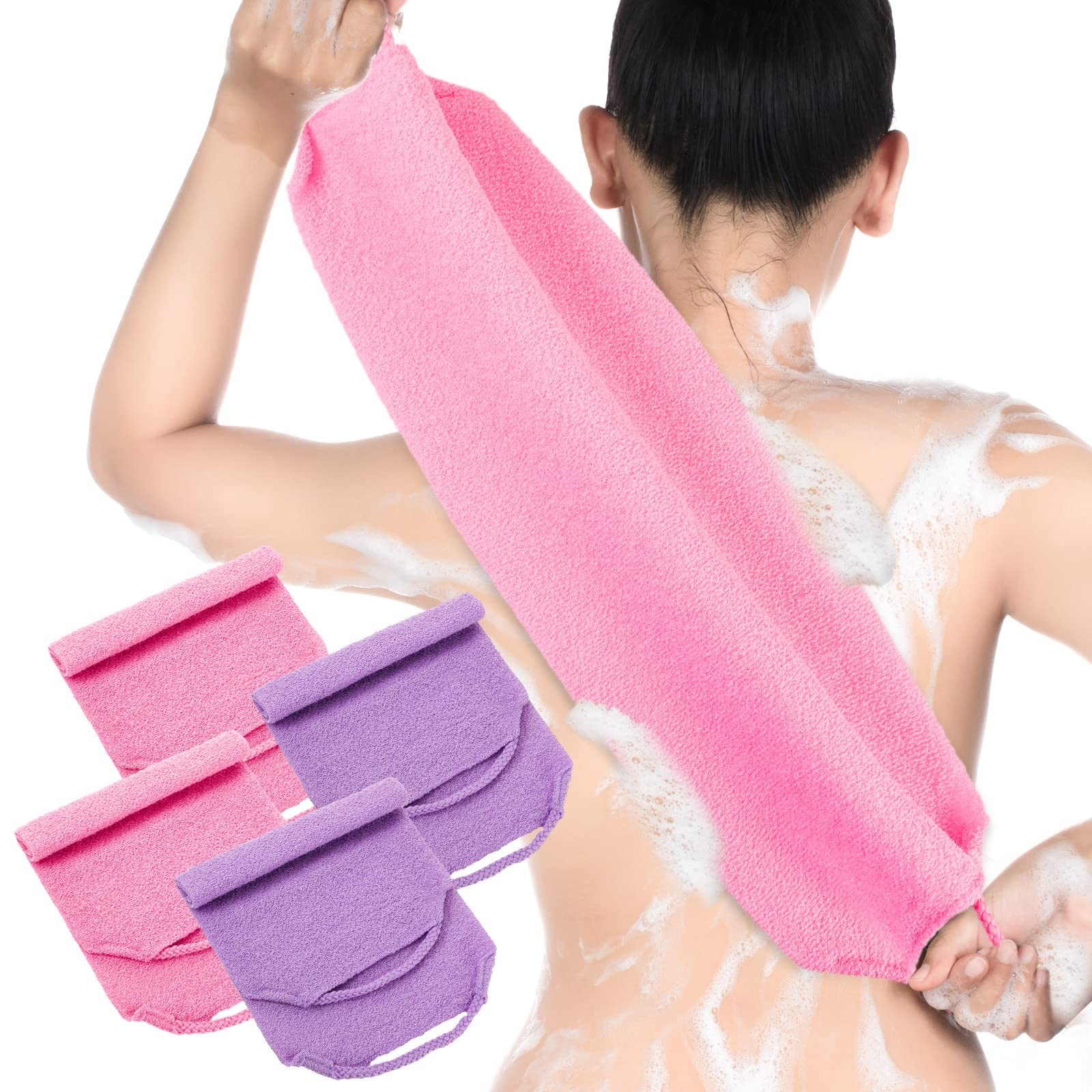 Moukeren Exfoliating Back Scrubber with Handles 4 Pack Nylon Back Exfoliator ...