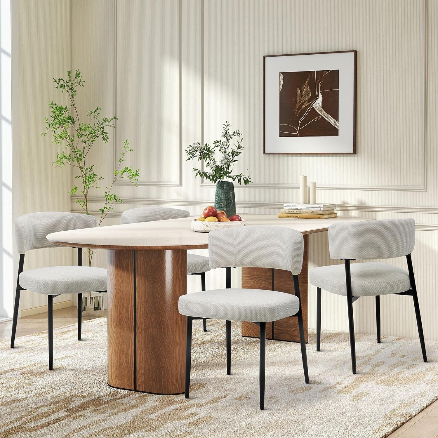 Set of 4 Upholstered Dining Chair w/Curved Back,Modern Kitchen Chair Mid Century
