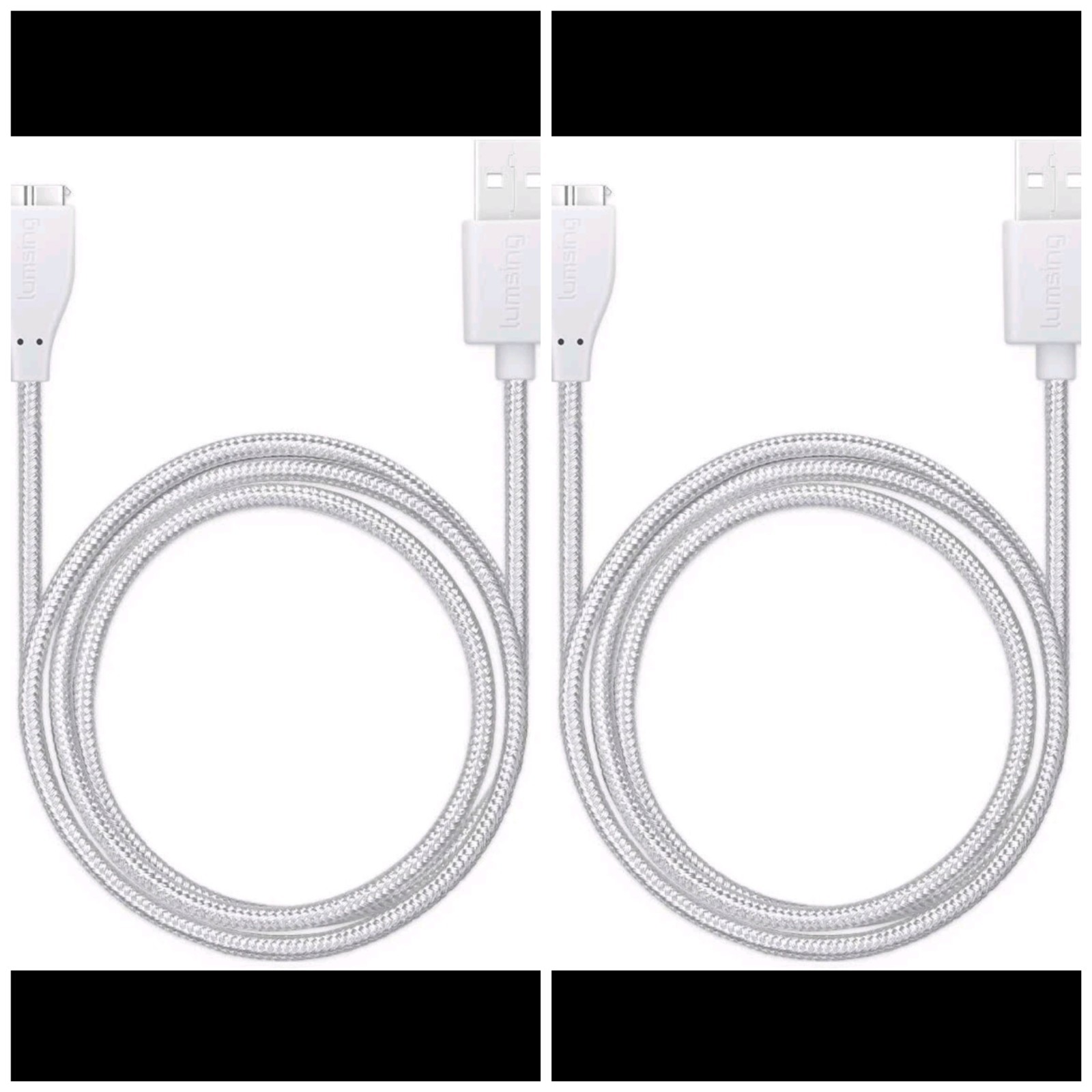 2X Lumsing Fitbit Surge USB Nylon Charging Cables 3.3 feet/1M White/Silver [B39]