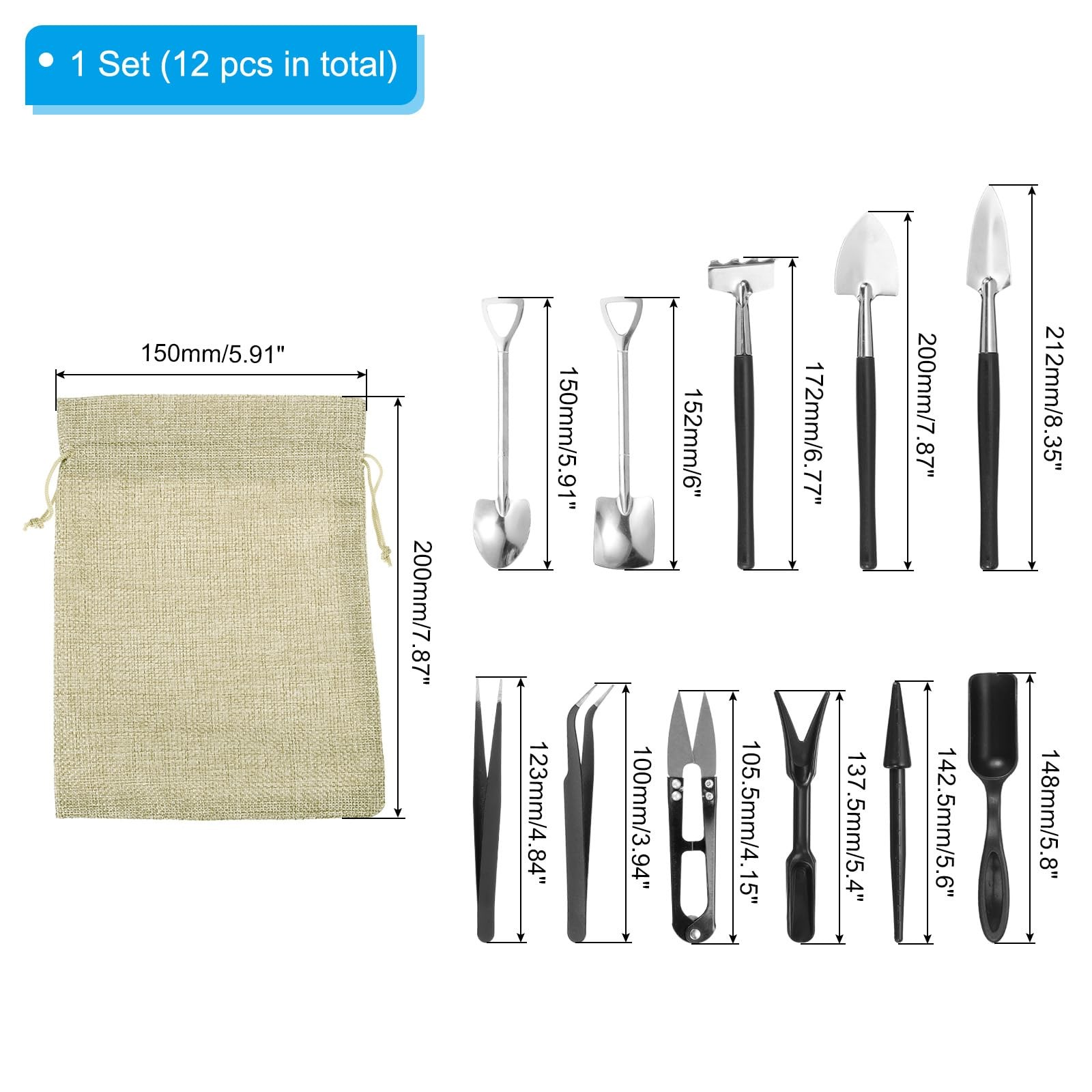 PATIKIL Succulent Tools Set, 12 Pcs Transplanting Set Mini Garden Black