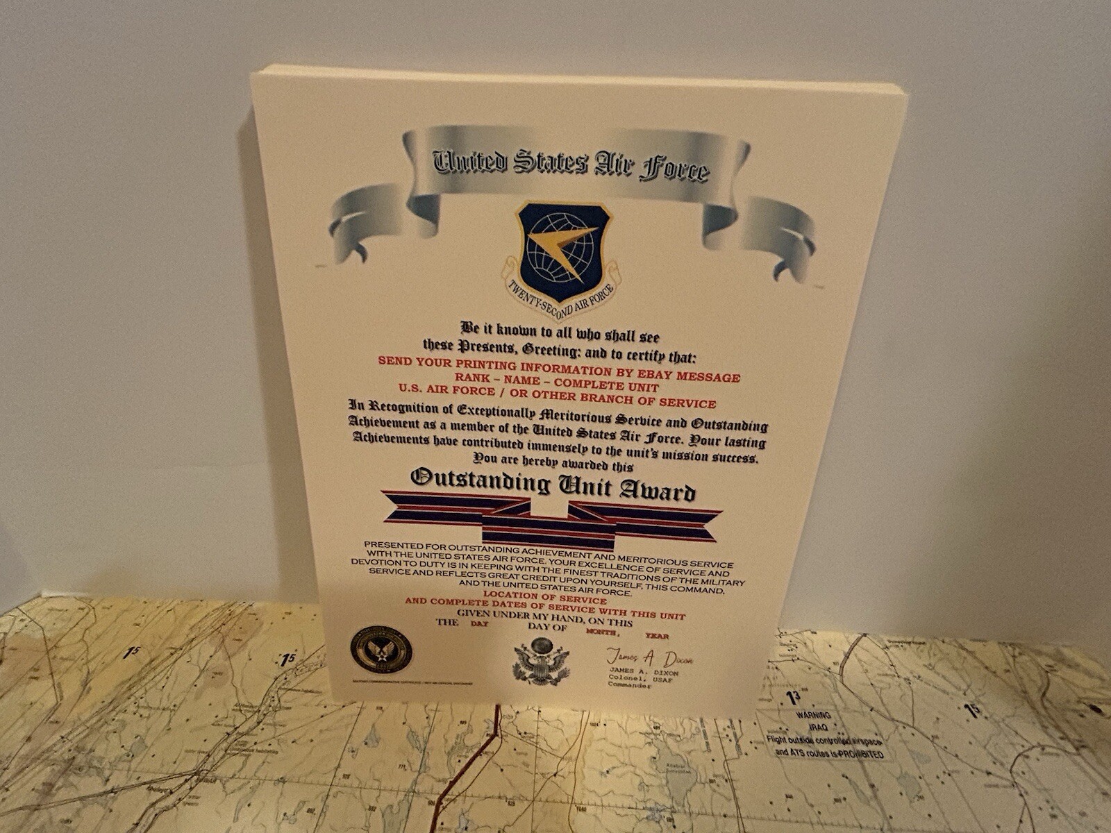 U.S. AIR FORCE / TWENTY-SECOND AIR FORCE - OUTSTANDING UNIT AWARD CERTIFICATE