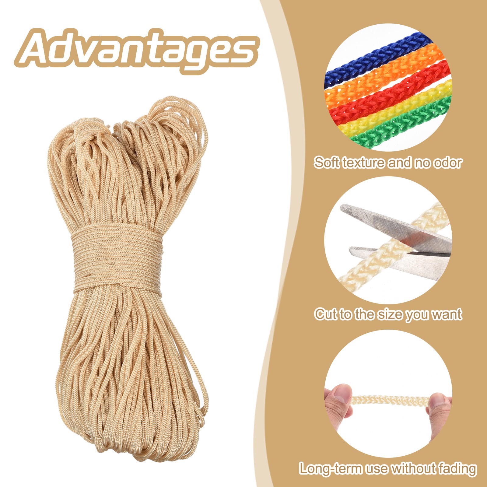 Macrame Cord 2.5mm x 109 Yard, Polyester Macrame Rope Twisted Yarn-Cream White